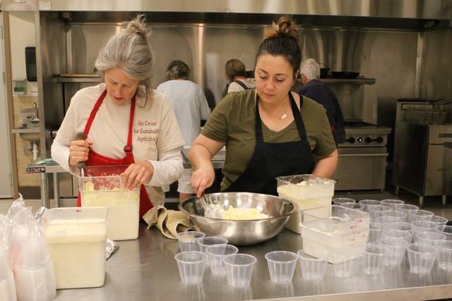 Spooning up homemade citrus ice cream for a "Music in the Garden" fundraiser in our courtyard