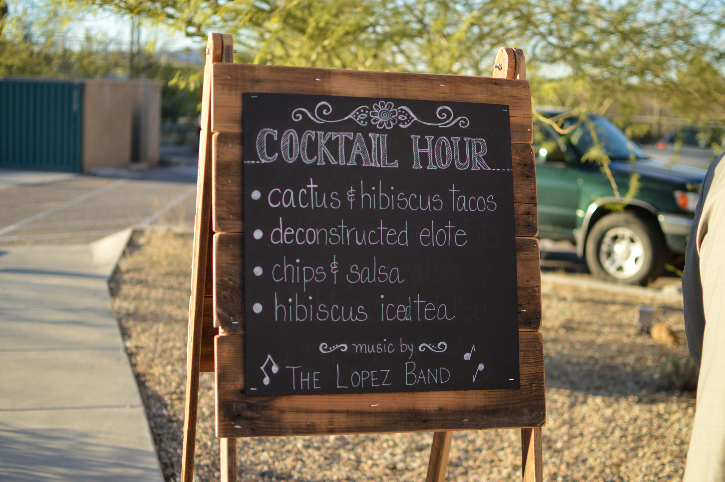 The menu for cocktail hour at a Conference Center wedding