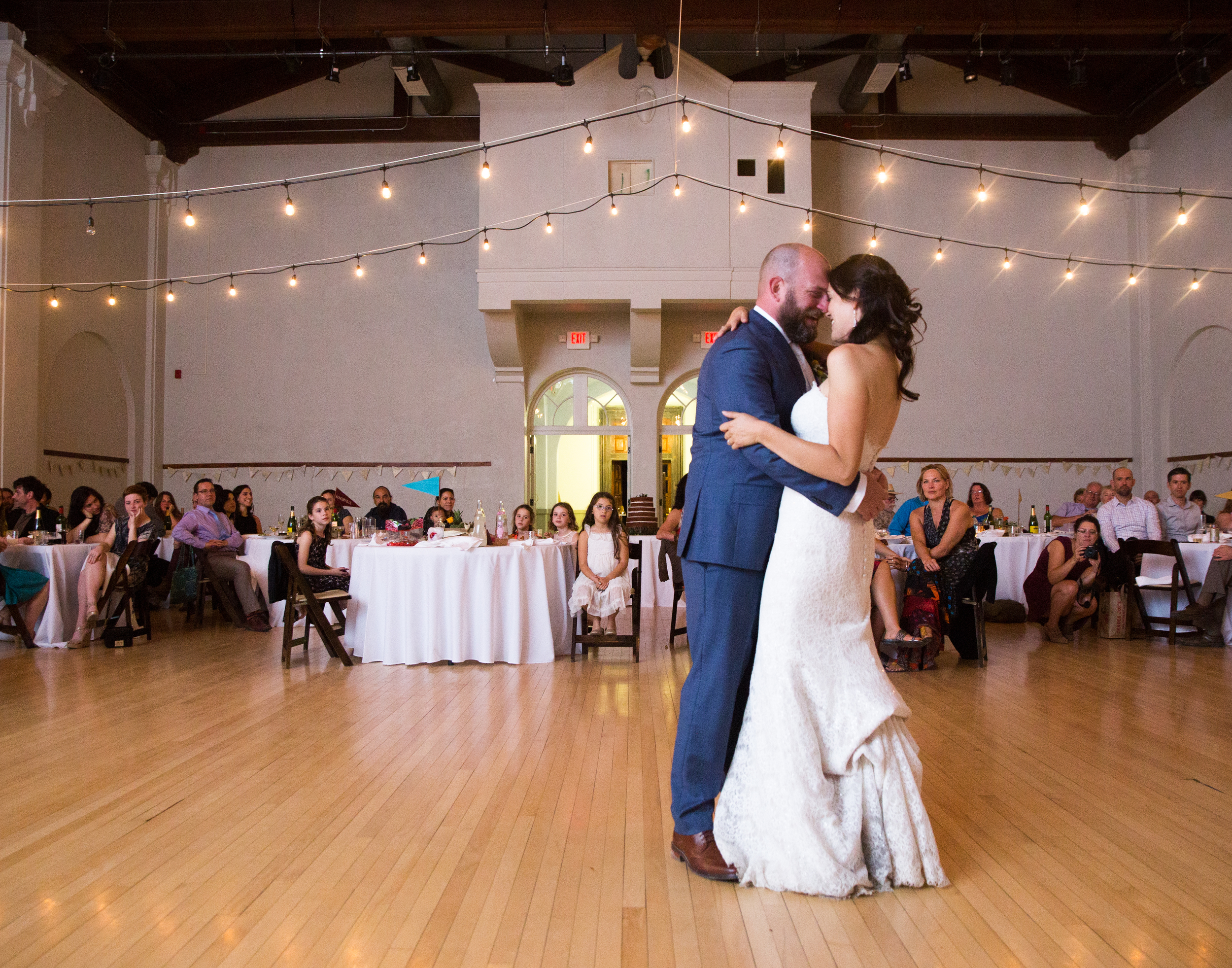 A wedding reception in the Curley School Auditorium, adjacent to the Conference Center