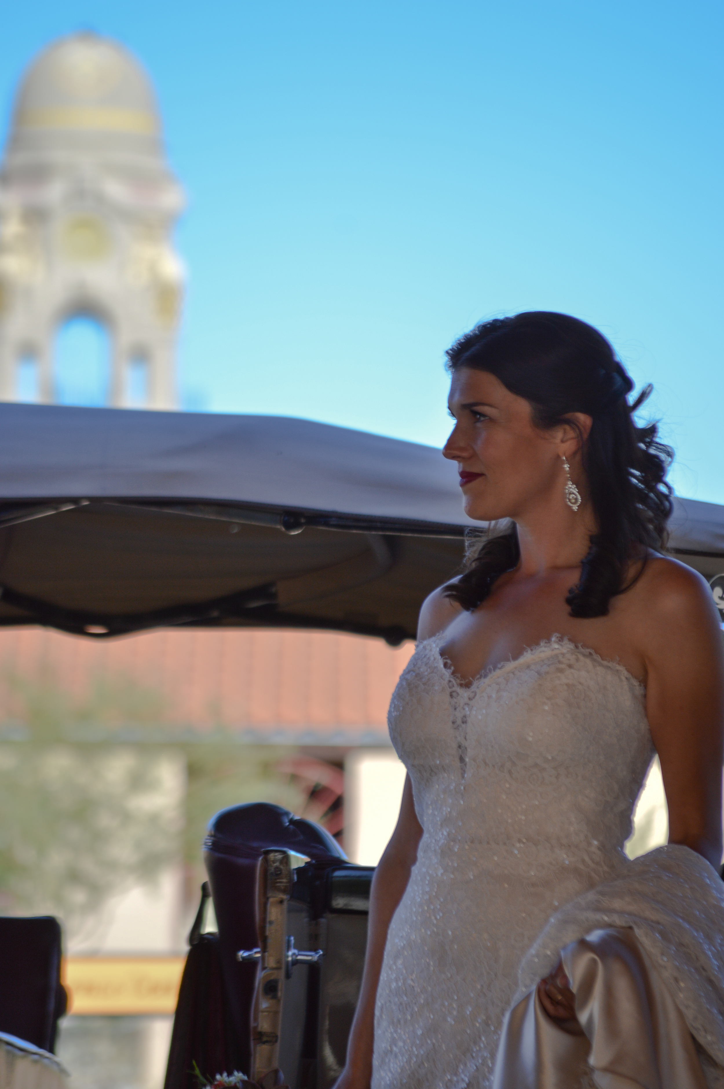 A bride in our courtyard before her wedding ceremony