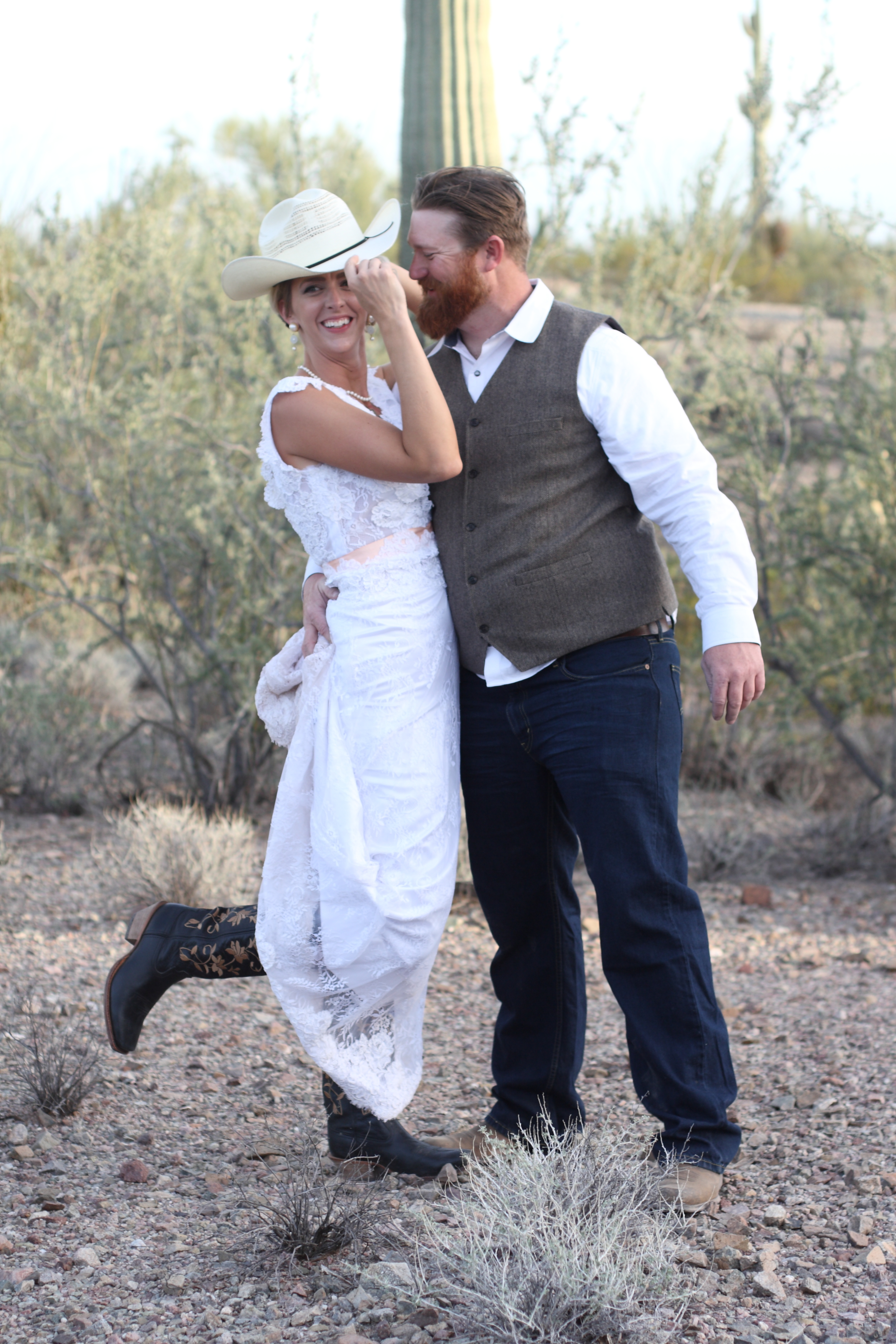 A bride and groom on the Ajo Scenic Loop, 10 minutes from the Conference Center