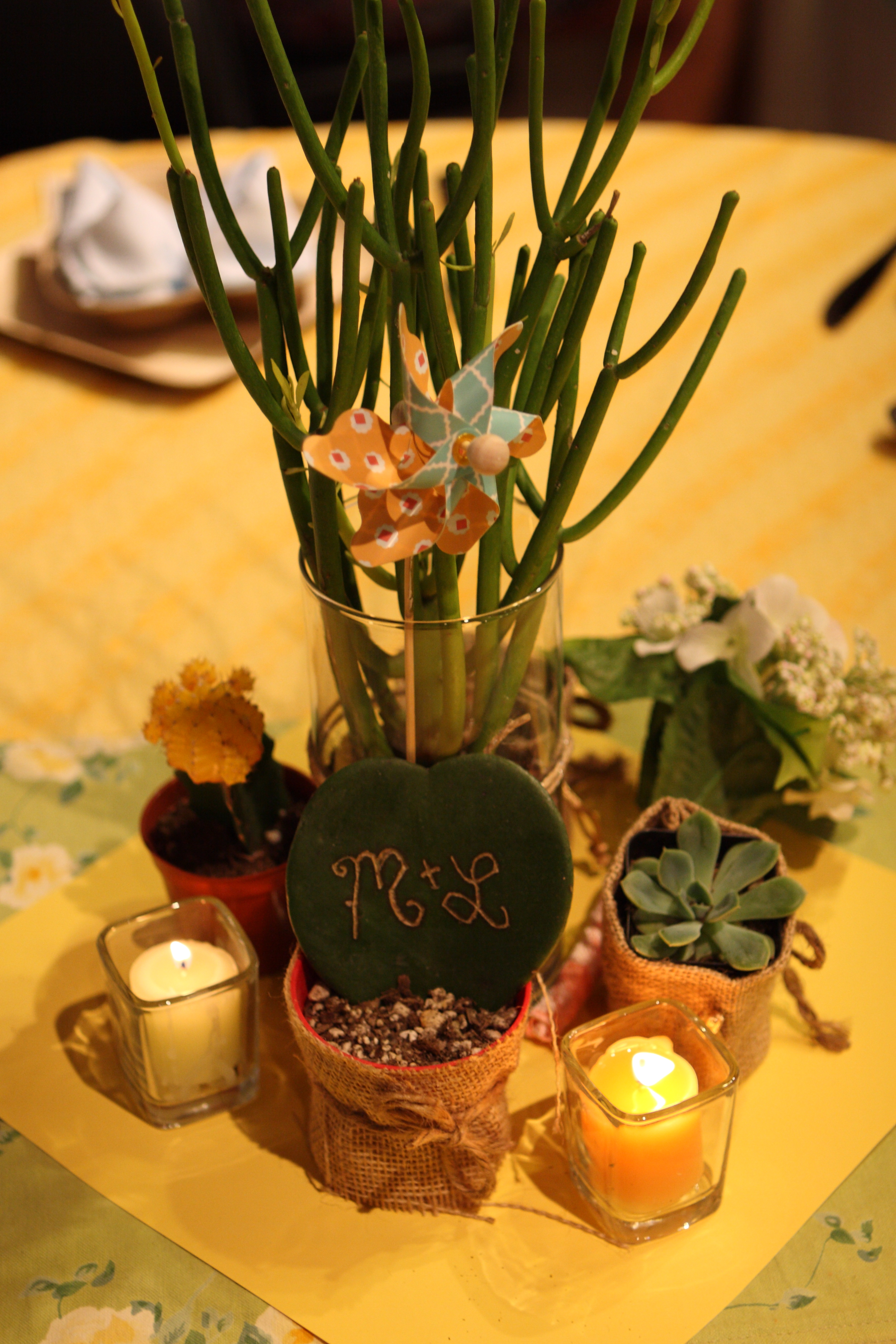 Centerpieces made by a bride and groom for their wedding reception in The Learning Center, one of our event spaces