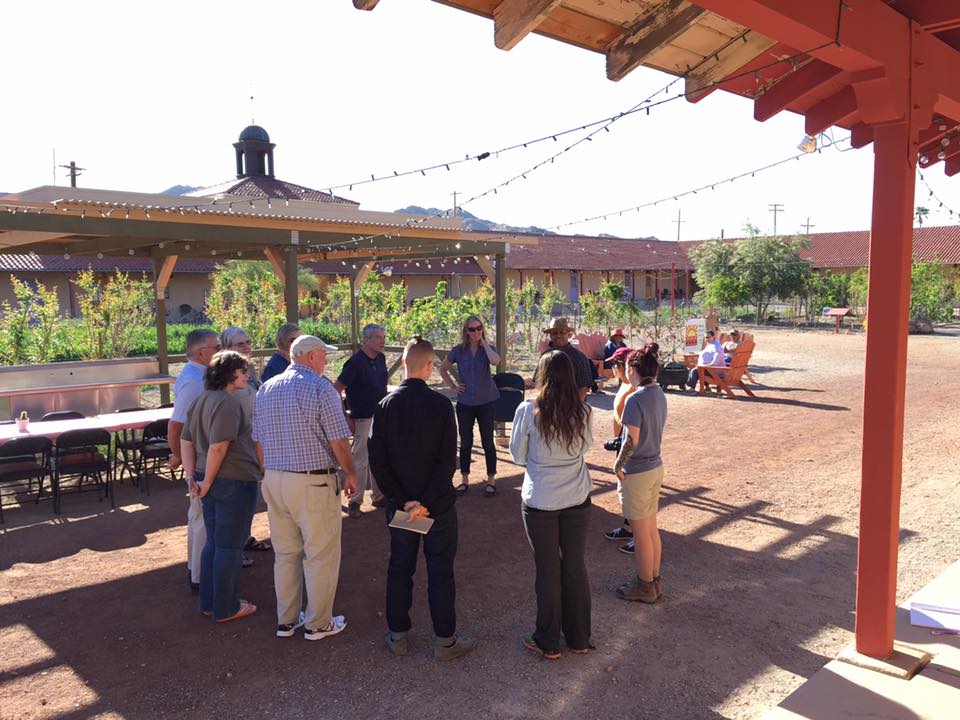 A team-building activity in the courtyard