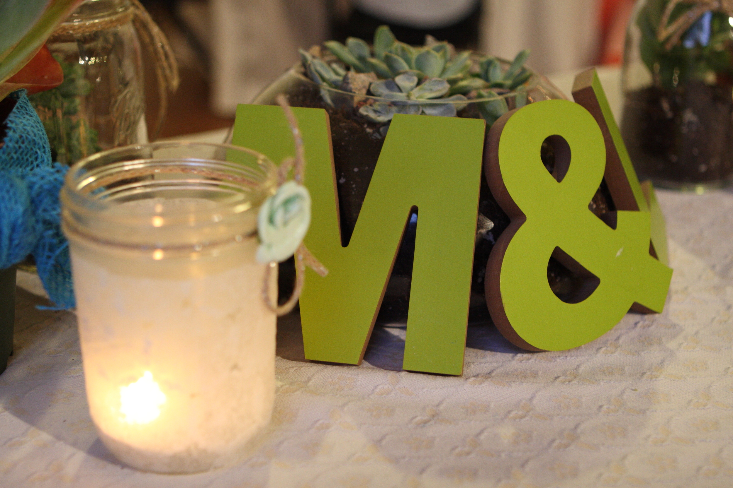 Creative planners and DIY couples will love the blank slate aspect of the Conference Center. Lacey and Matt of Denver, CO and their friends made these wonderful centerpieces.