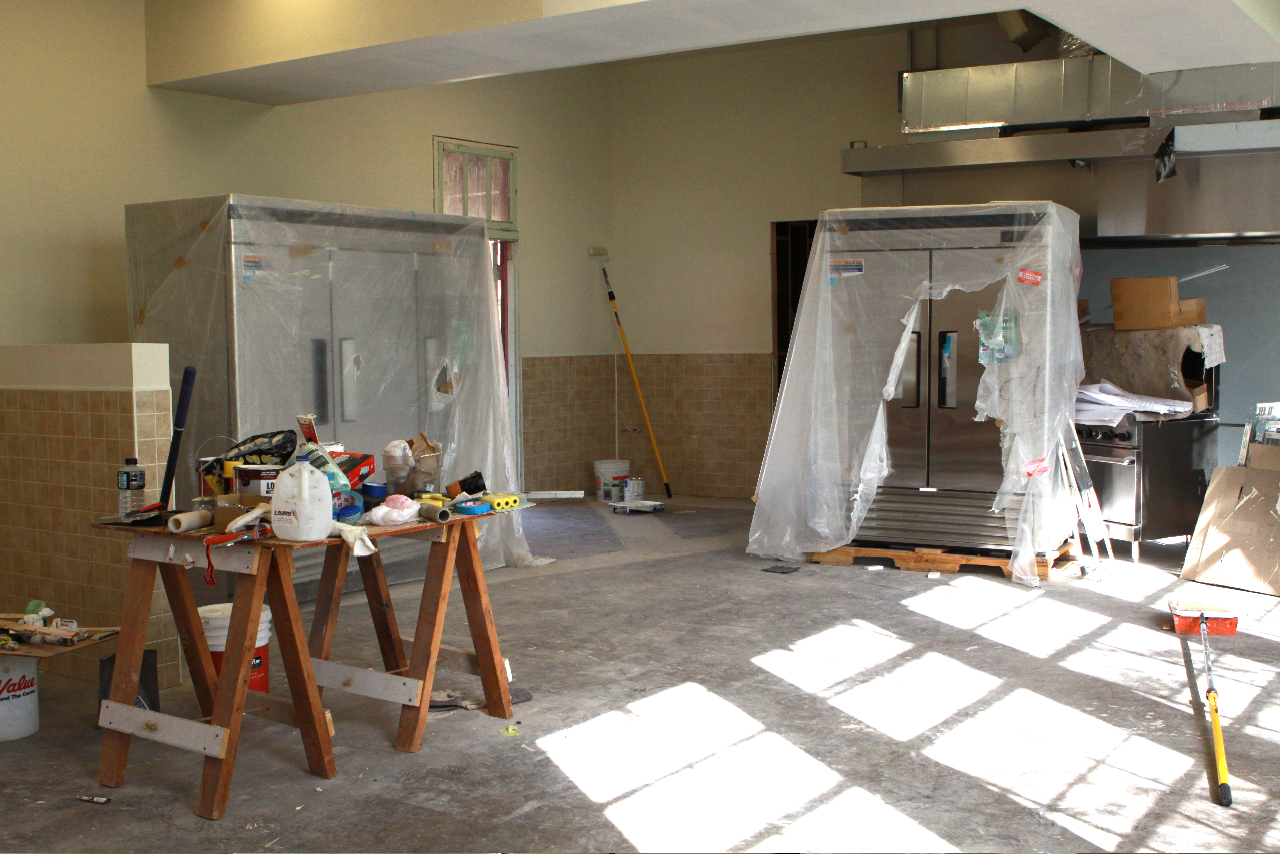 The commercial kitchen, partway through the renovations. 