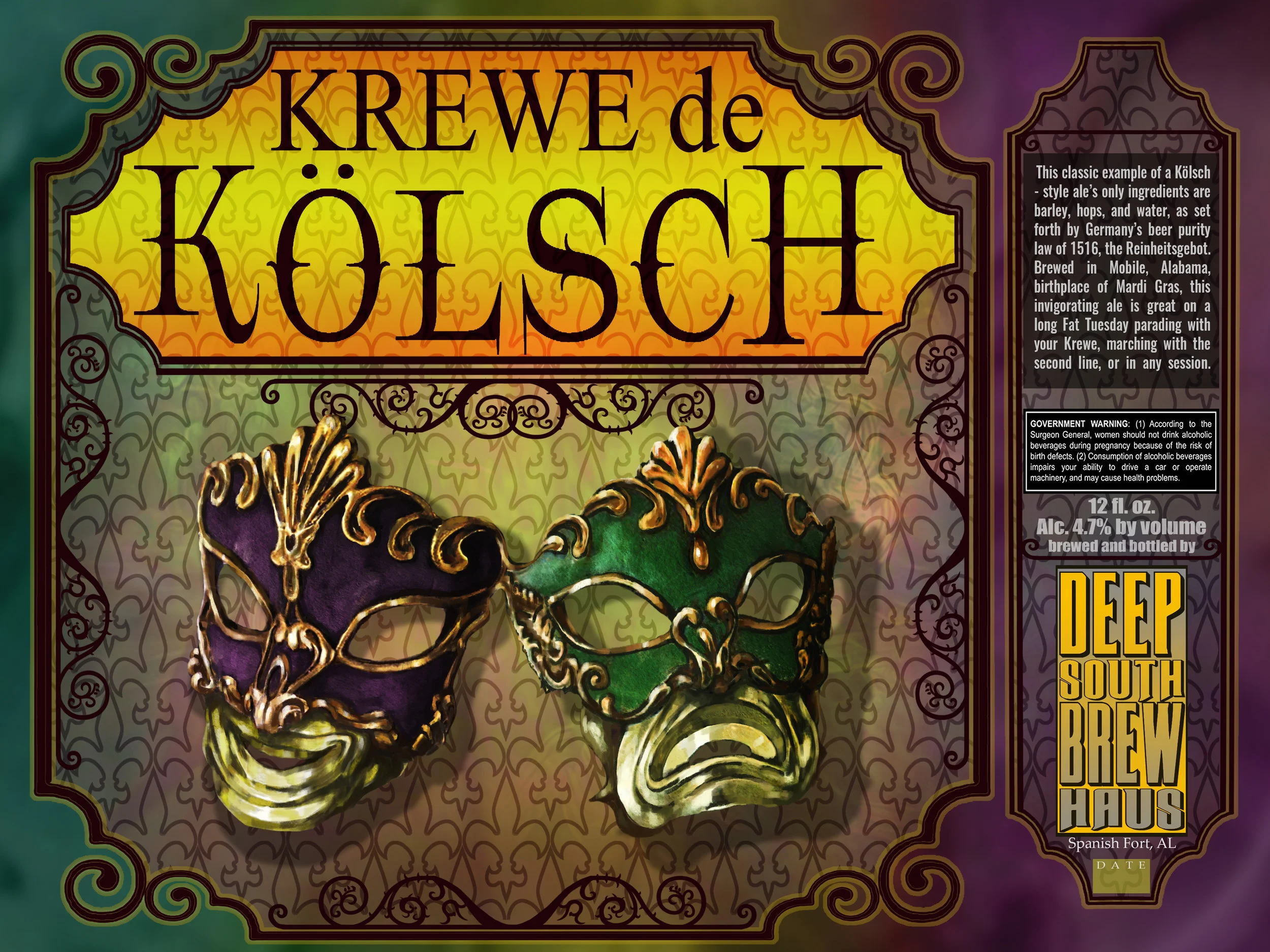 Deep South brew Haus Label - Krewe de Kolsch