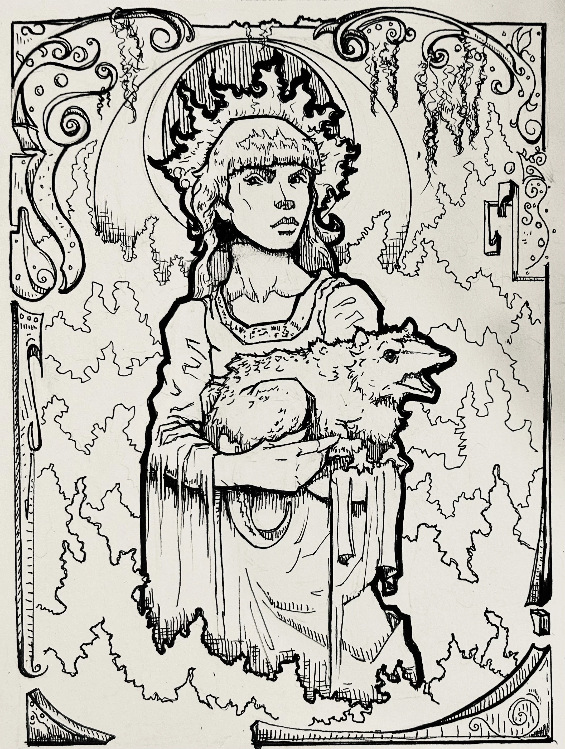 Alabama Art Nouveau I Line Art 