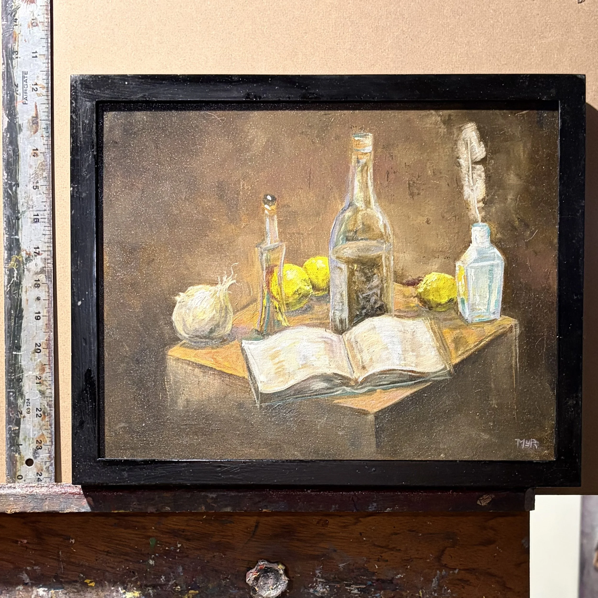 Still Life w Book and Bottles