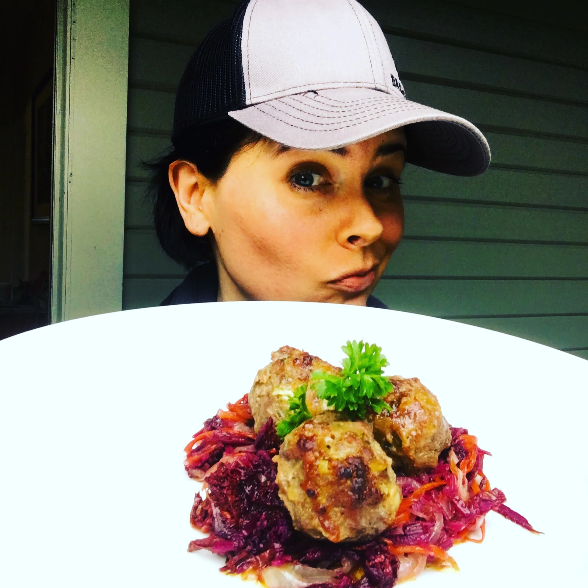 Quirky face and a yummy dish.