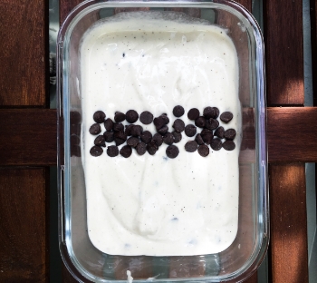 Hint: if you are going to freeze longer, cover the top of the ice cream with plastic wrap. When you're ready to serve, remove from freezer to let stand at room temp about 30 minutes before serving, otherwise it's too darn hard. 