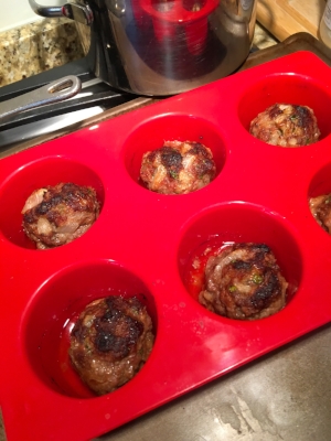 Six Sweet & Spicy Meatballs just out of the oven.