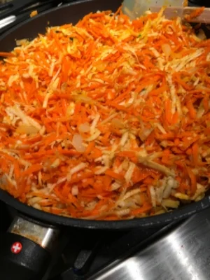 Sweet Potato and Carrot Hash on the Stove