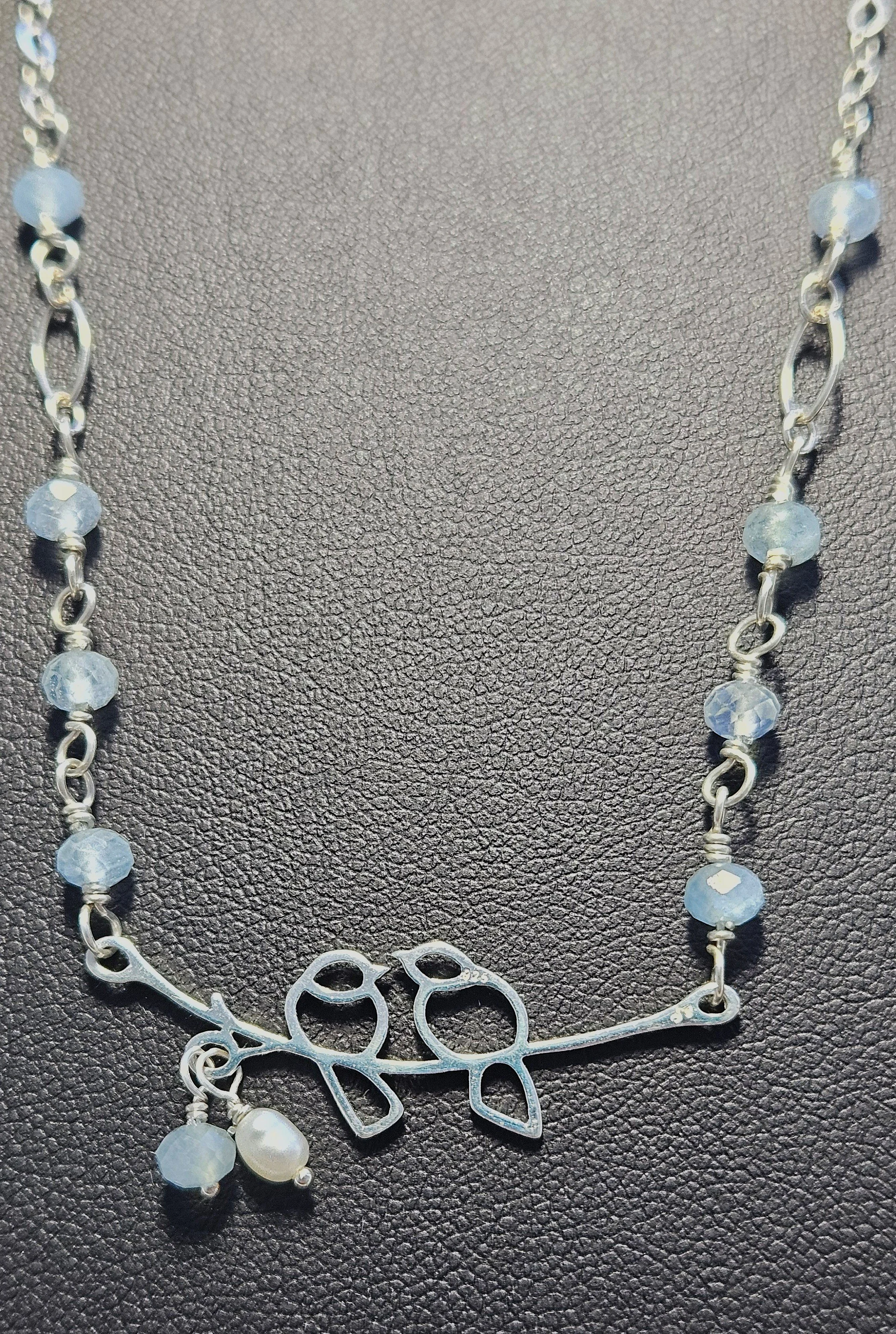 Aquamarine Love Birds Sterling Necklace