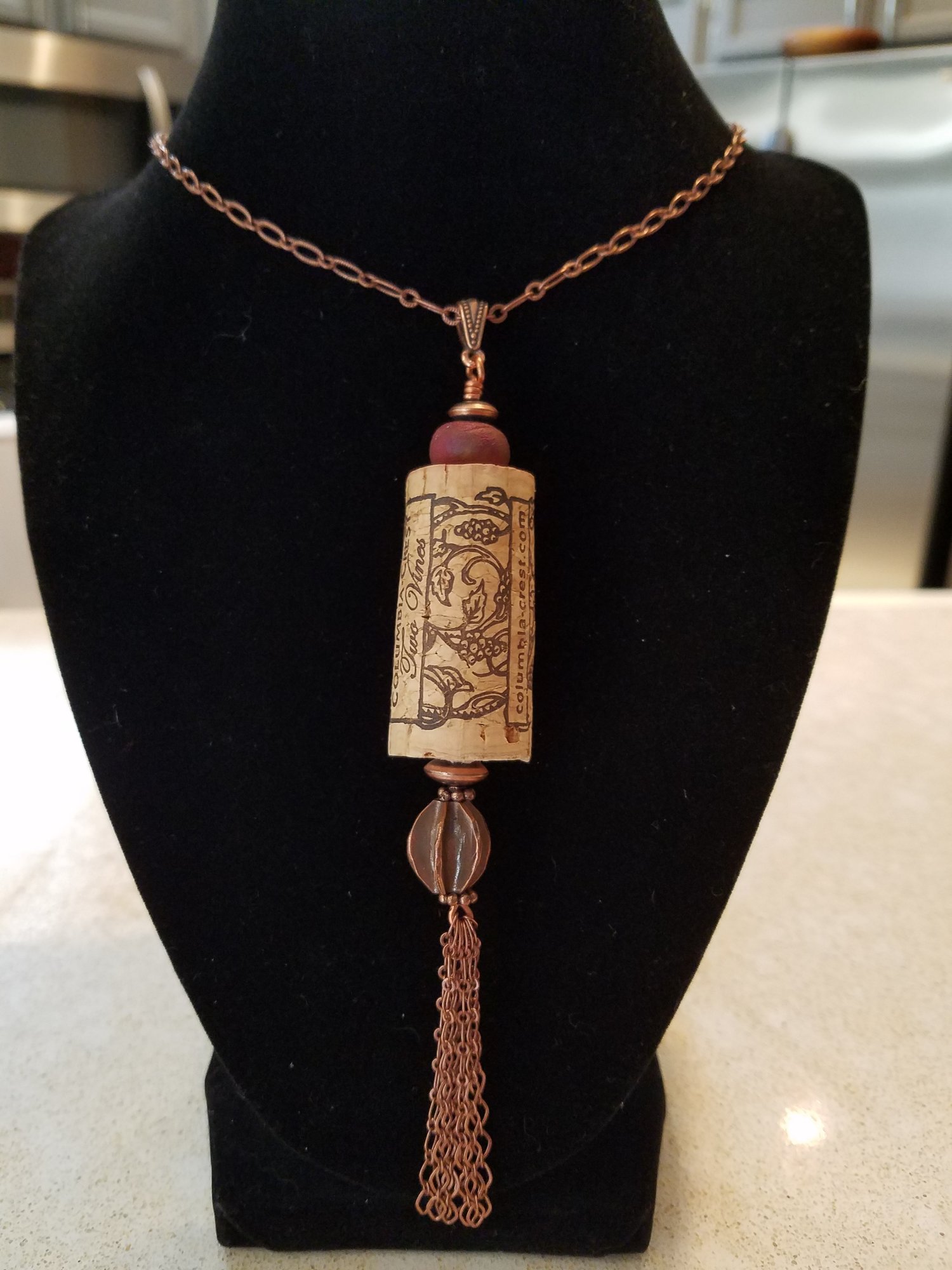 Wine Lover's Raku Tassel Pendant Long Necklace — Jewelry by Carolyn