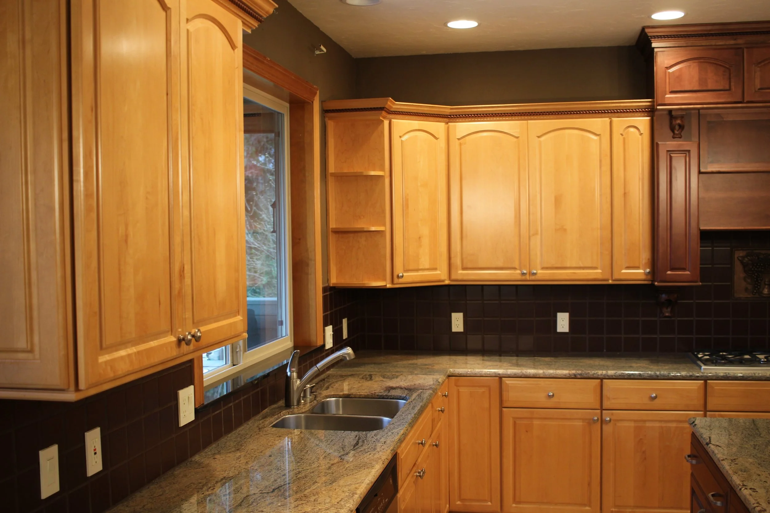 Before - High quality cabinets with an outdated look.