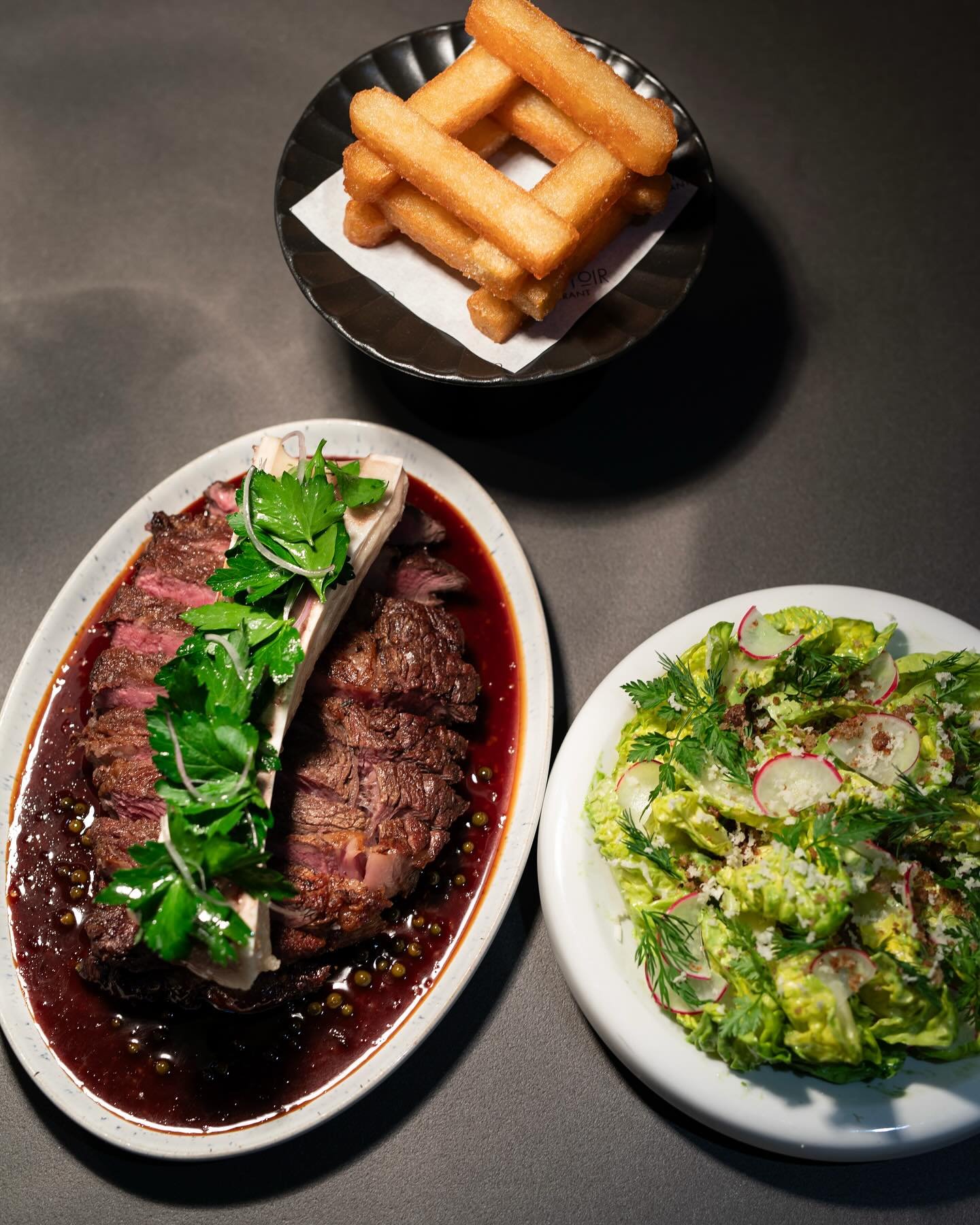 63 Acres beef ribeye for two
Bone marrow, gem lettuce, roesti fries, peppercorn sauce

📷: @jcmadenphotography 
.
.
.
.
.
.
#labattoirvan #alacarte #yvreats #dinnerfortwo #ourgastown