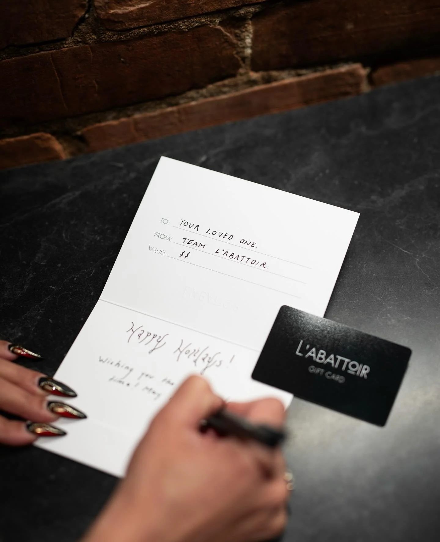 Holiday magic starts early ✨ Why not get ahead of the Black Friday rush?

For the diners, wine lovers, cocktail enthusiasts and &ldquo;let&rsquo;s go out more next year&rdquo; people in your life, L&rsquo;Abattoir gift cards make the easiest and tast
