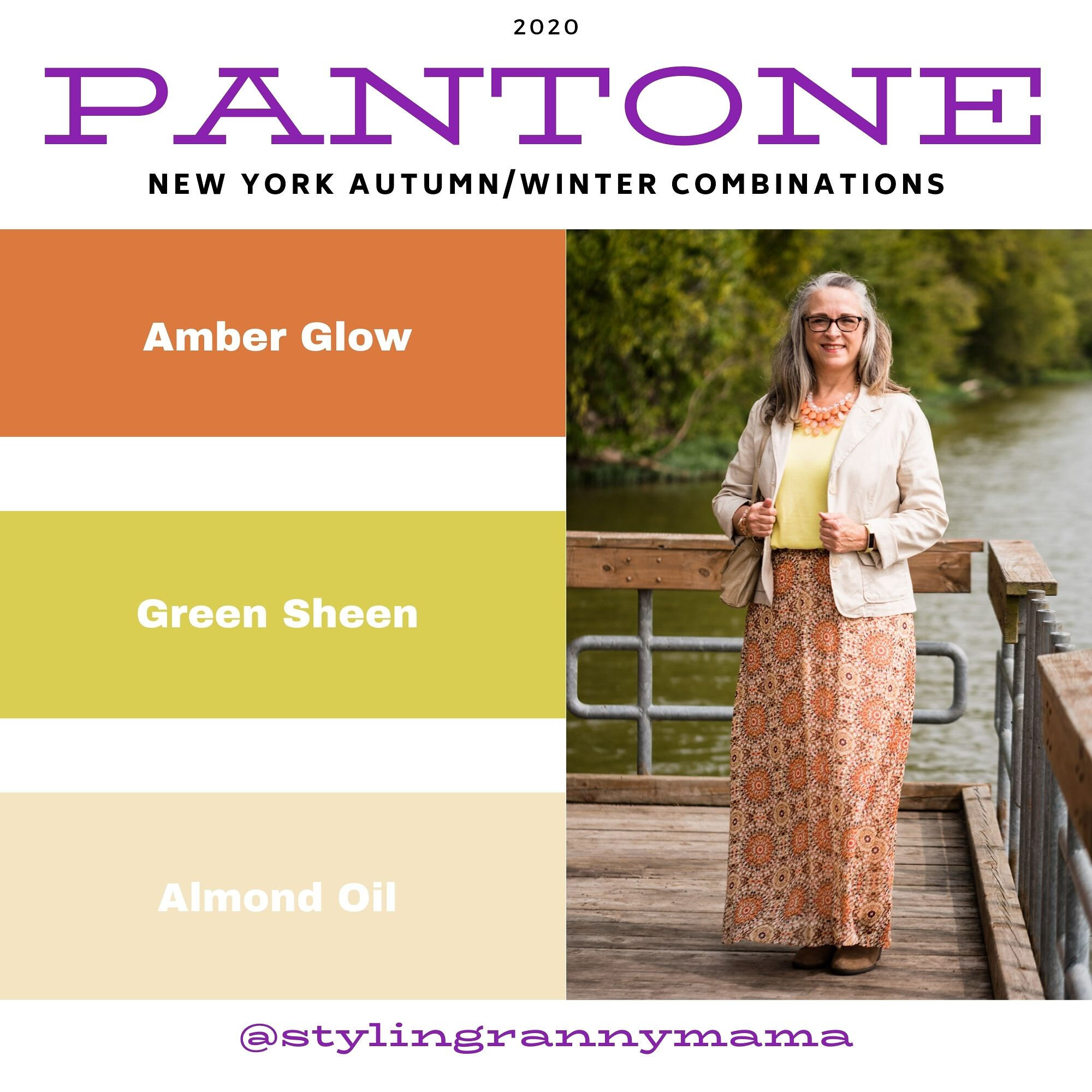 Pantone Fall/winter 2020 - Amber glow, Green Sheen and Almond oil