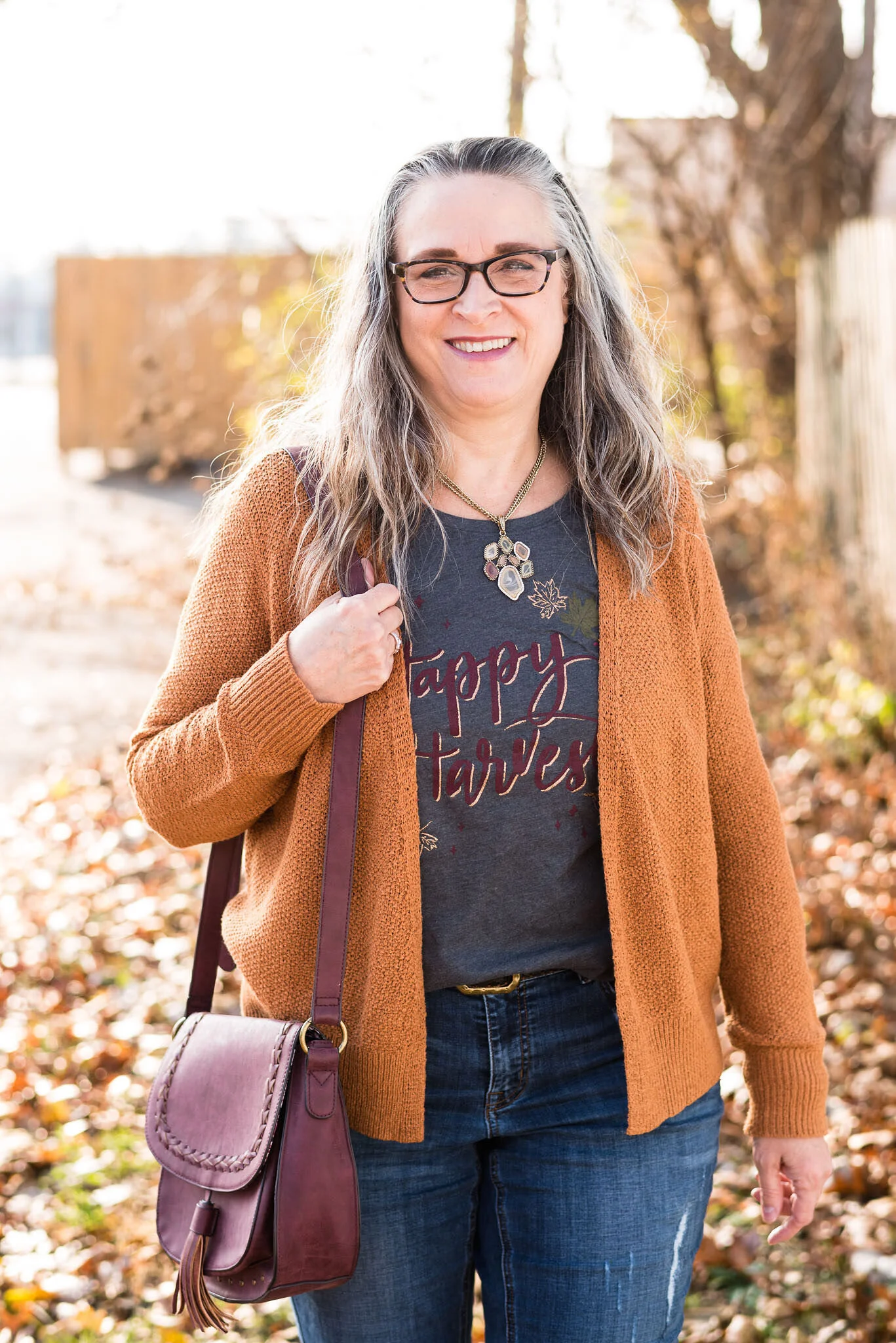 Fall/Thanksgiving - Distressed jeans and holiday graphic tee - Casual