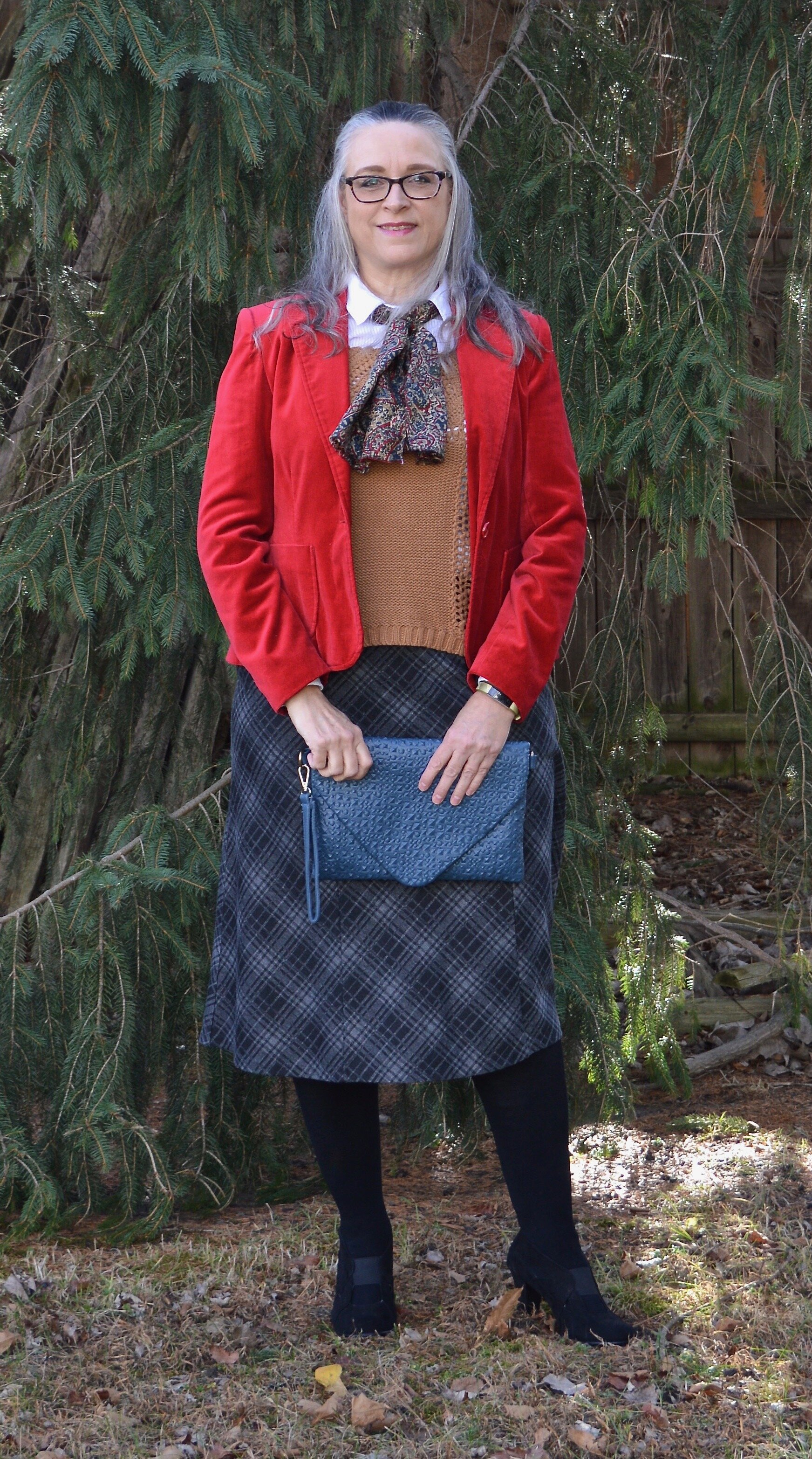 A Dicken's Christmas - plaid skirt and red velvet jacket