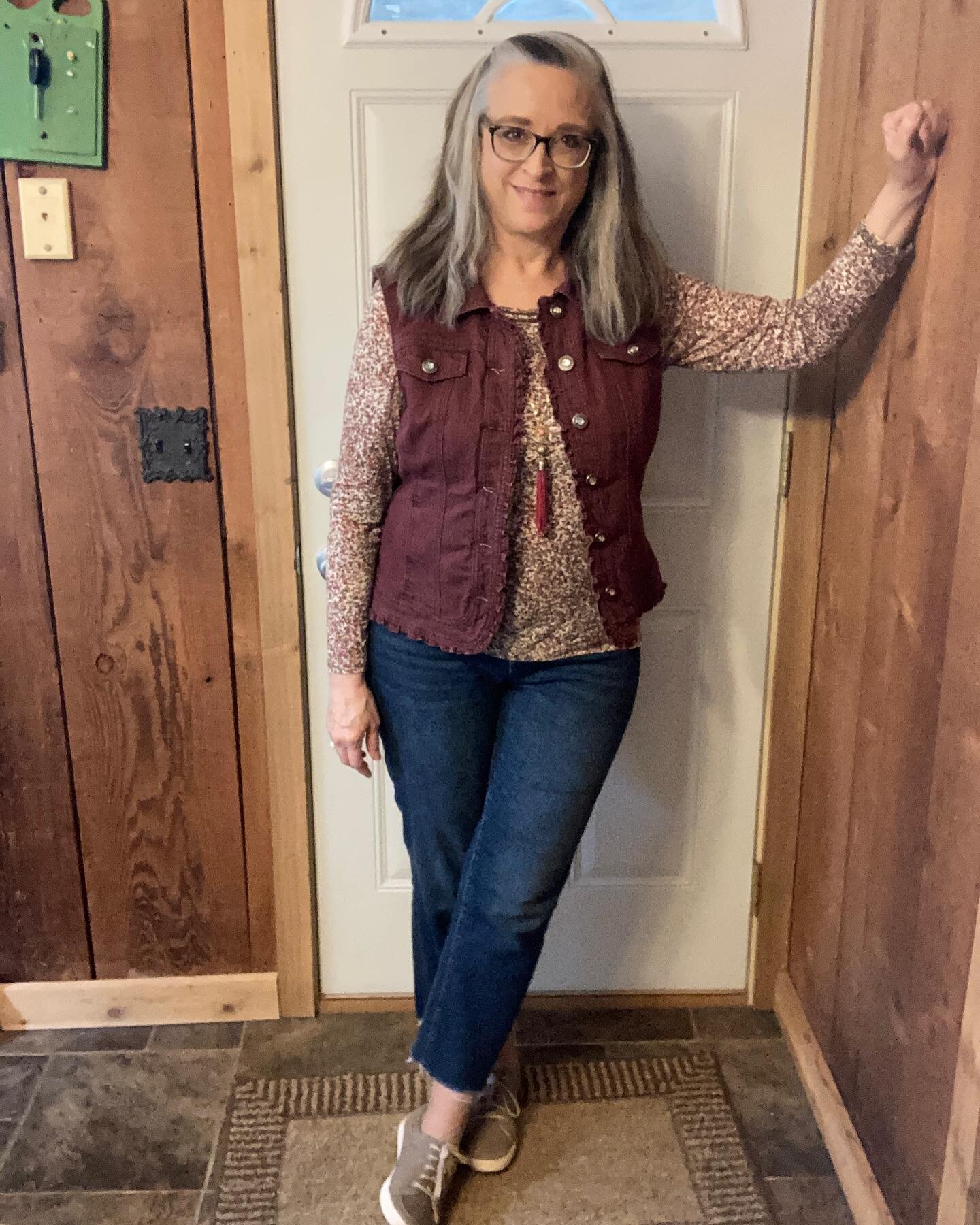 This week&rsquo;s #mismatchmay style prompts are Vests, Layering, Denim, Thrift Flips and Upcycles with our hosts @crafty_thrifting and @prelovedlotta . I love to layer, and our weather so far is perfect for these layers. My burgundy colored #christo