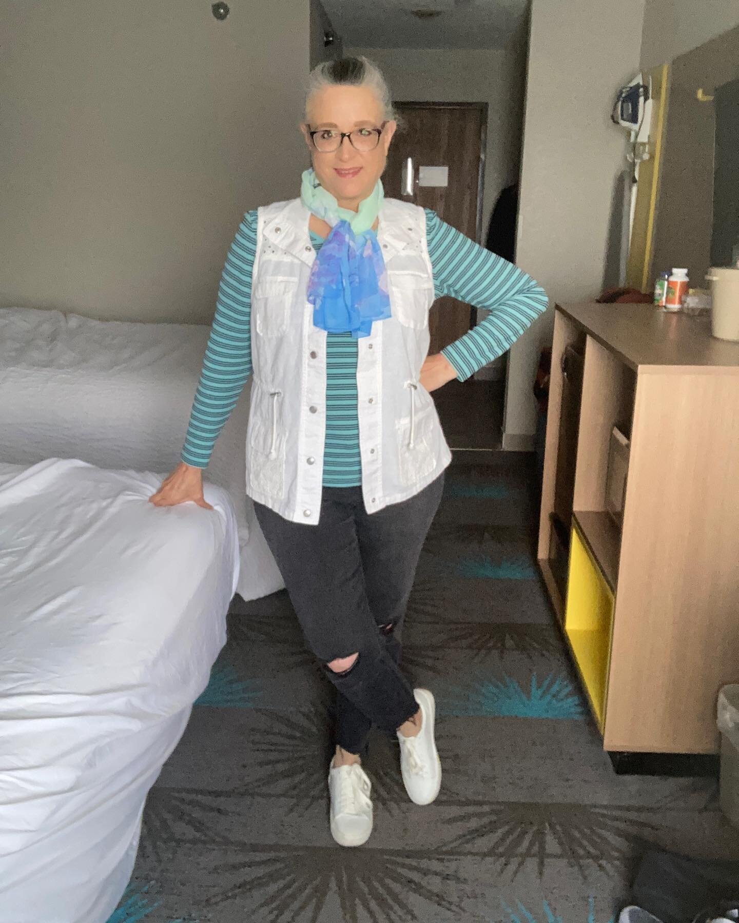 Almost home. This was my traveling outfit today. We left our hotel and headed to central Michigan where we ended up in Grayling where out favorite pasty/bakery shop is. We got our lunch, then started meandering towards home. It was a great trip and t