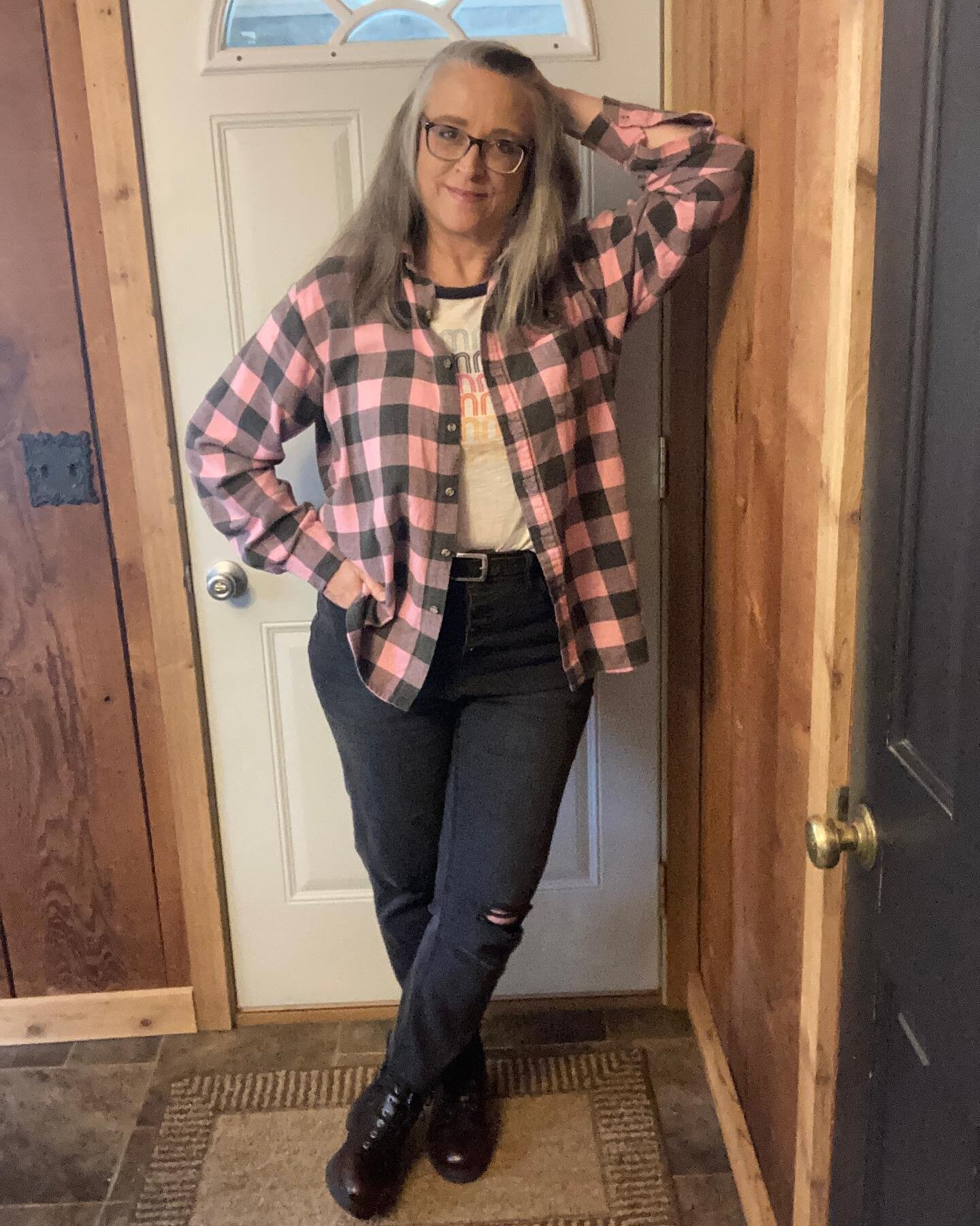 #mismatchmay style challenge with @marydeepriver and @hopeinmycloset . Working this week&rsquo;s prompts again with Mixing Seasons. Flannel shirt and dark maroon combat boots which I normally wear in fall and winter work well as spring attire with di