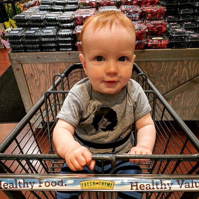 Upgraded to a new carseat so it's time to start riding shotgun in the shopping cart. #likeaboss
