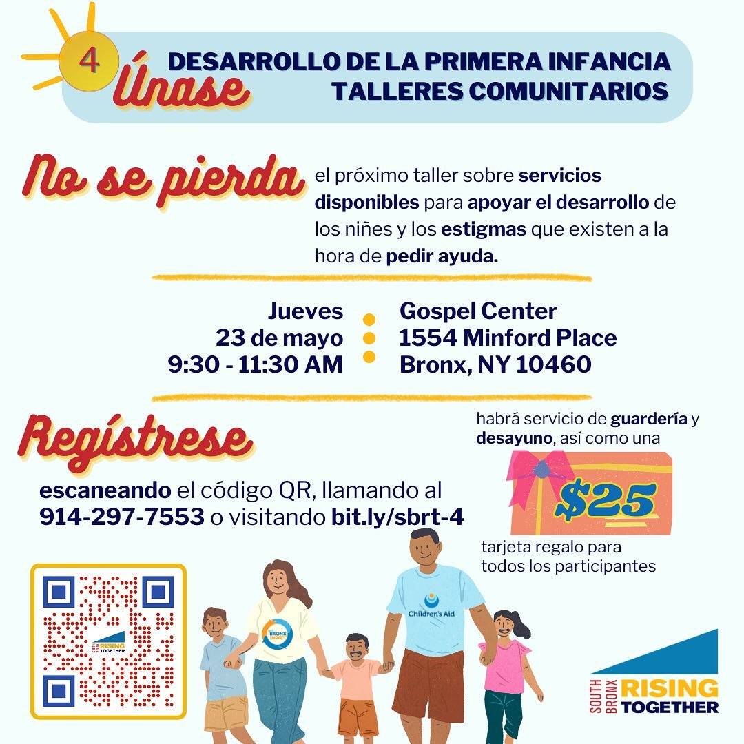 Come learn about the services available to support children&rsquo;s development and break the stigma around seeking help 📝 Register for this workshop using the QR code or the link in our bio! 
📌🗓️
Venga a informarse sobre los servicios disponibles