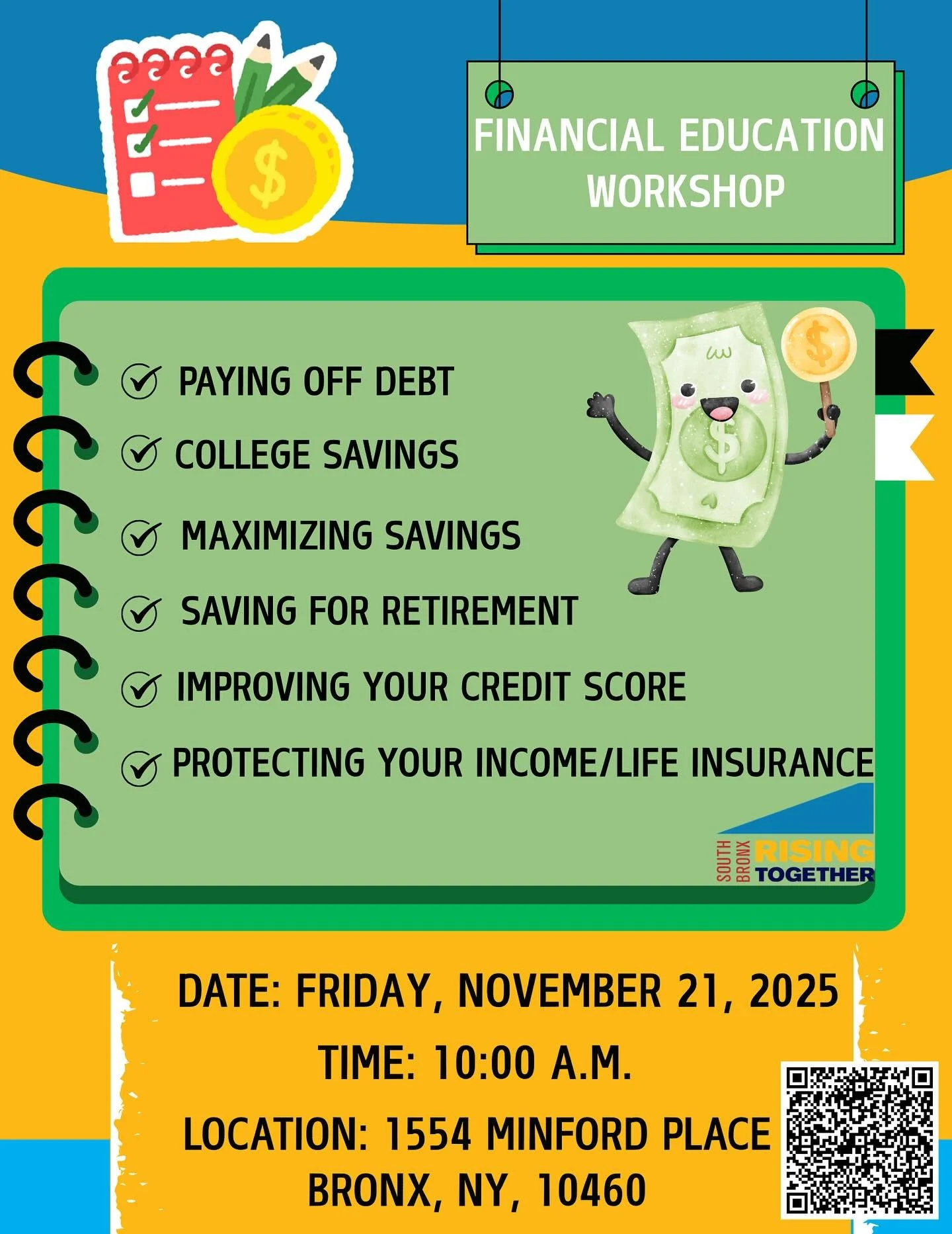 Free Financial Education Workshop / Taller Gratuito de Educaci&oacute;n Financiera 🌟

Learn to save, build credit, and plan for your future. 💰
Aprende a ahorrar, mejorar tu cr&eacute;dito y planificar tu futuro. 💰

📅 Friday, November 21, 2025 
🕙