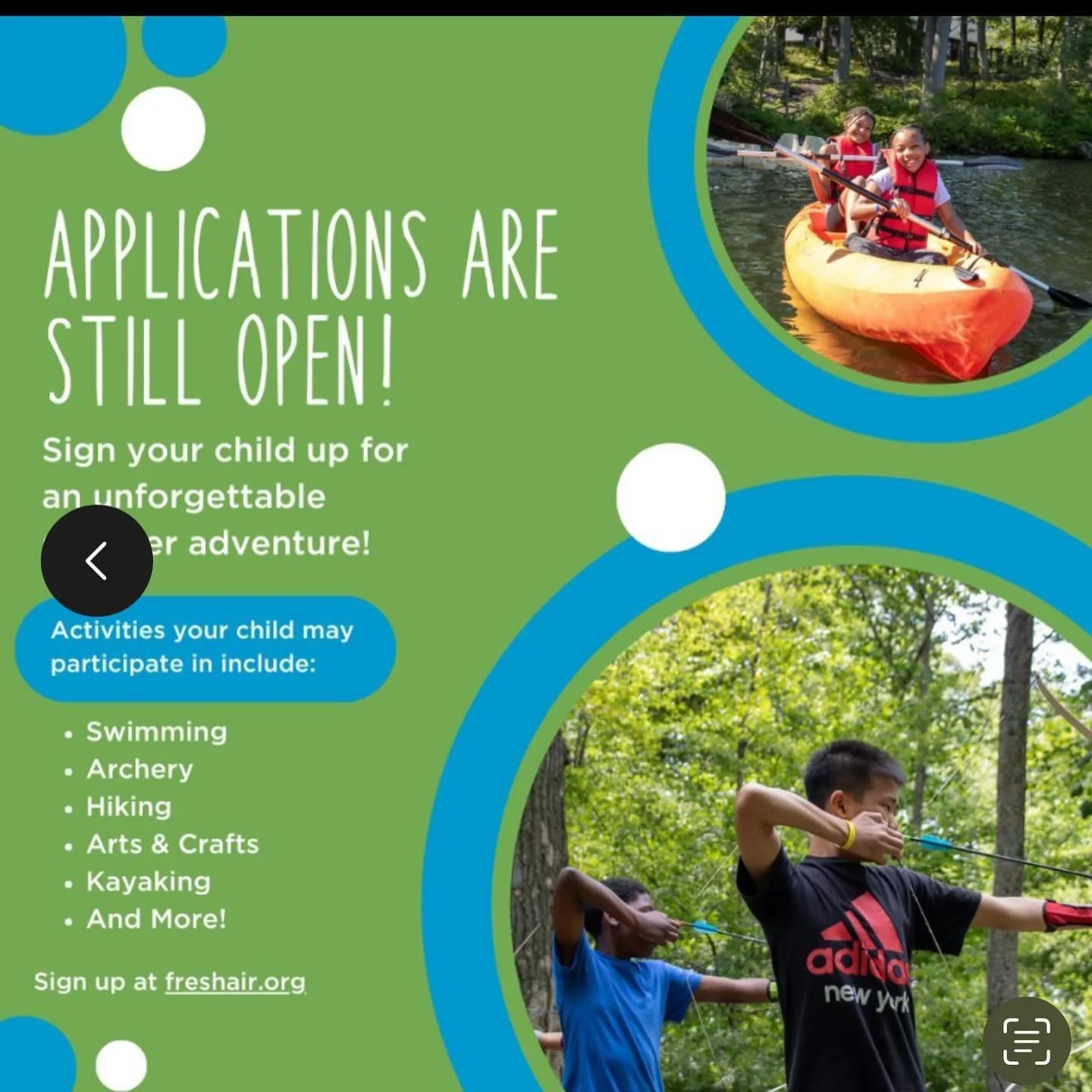 The Fresh Air Fund is still accepting applications for summer programs!
🌳Friendly Towns for ages 8-14
🏕️Sleepaway Camp for ages 8-15
🪴The Teen Leadership Program (LIT) for ages 13-15 (15-year-old applicants deemed eligible can receive a $200 stipe