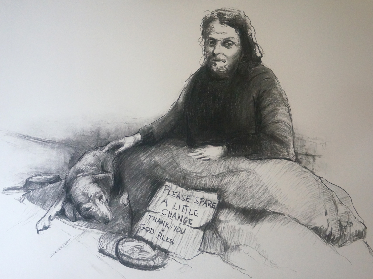 Homeless, charcoal & conte