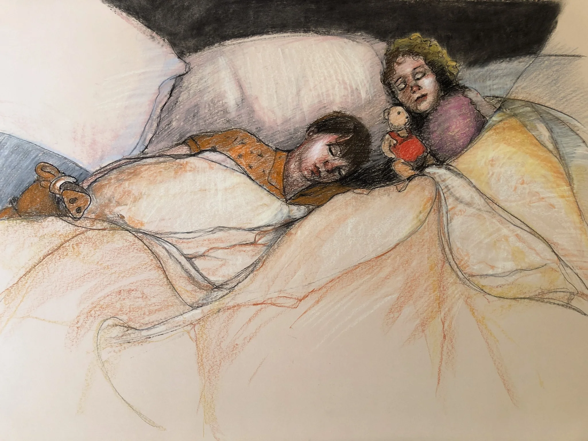 “Homecoming” conte, pastel, charcoal