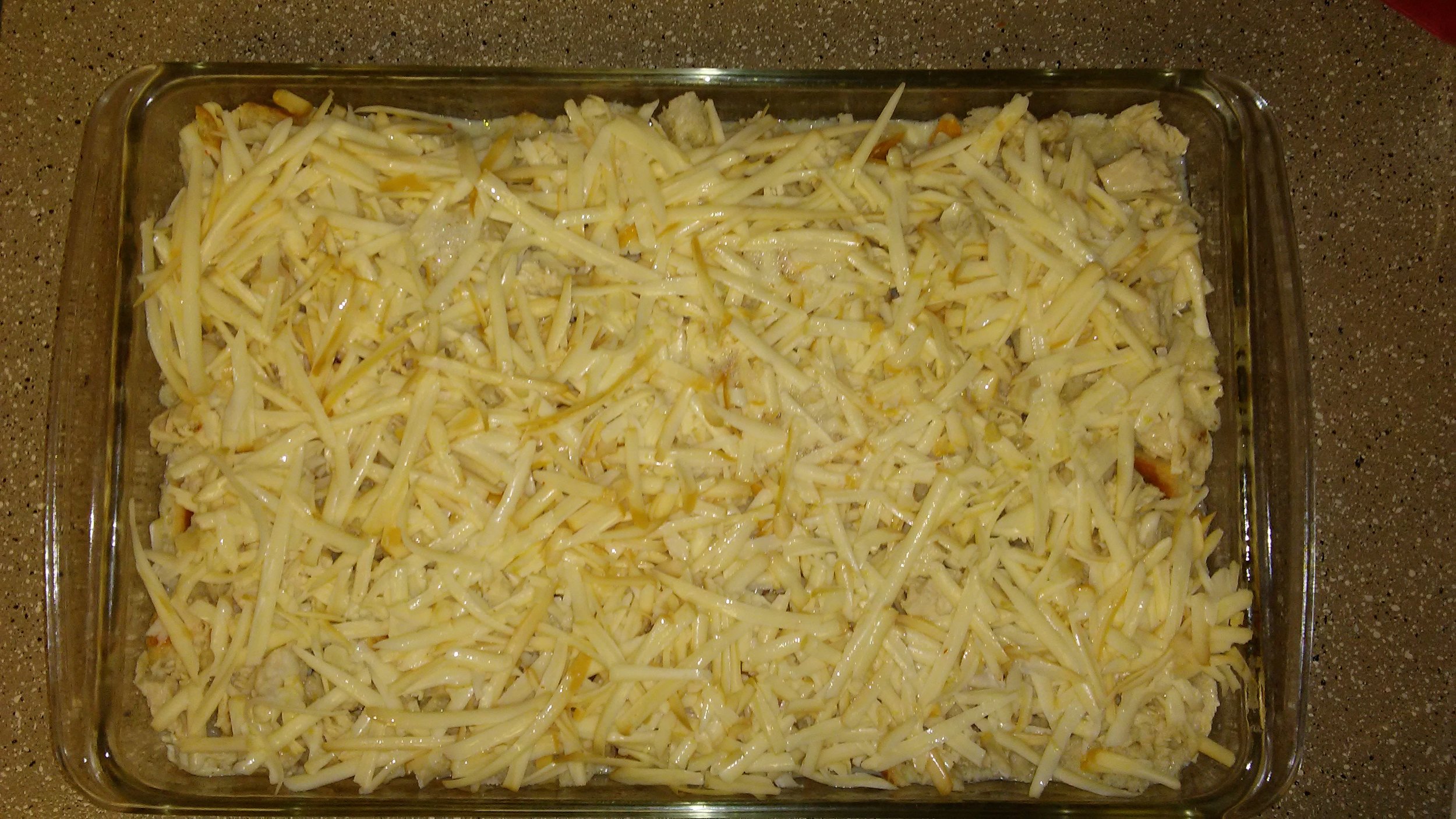Pour milk/egg mixture evenly over the pan