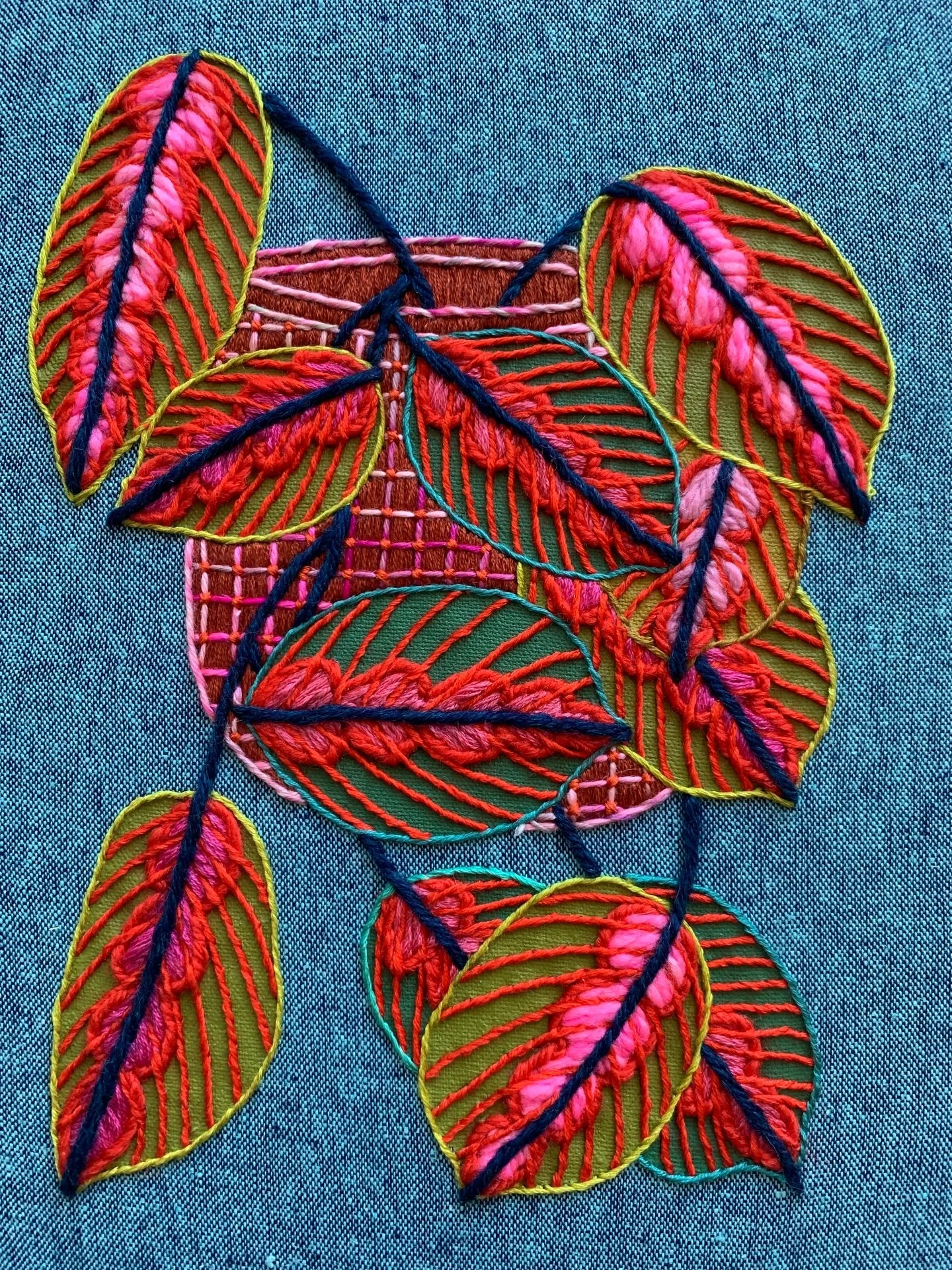 Just a dose of dopamine for you this morning (or whenever you are encountering it).

(Detail)
Acrylic paint, wool, and cotton on stretched linen.
8x10 inches
2025