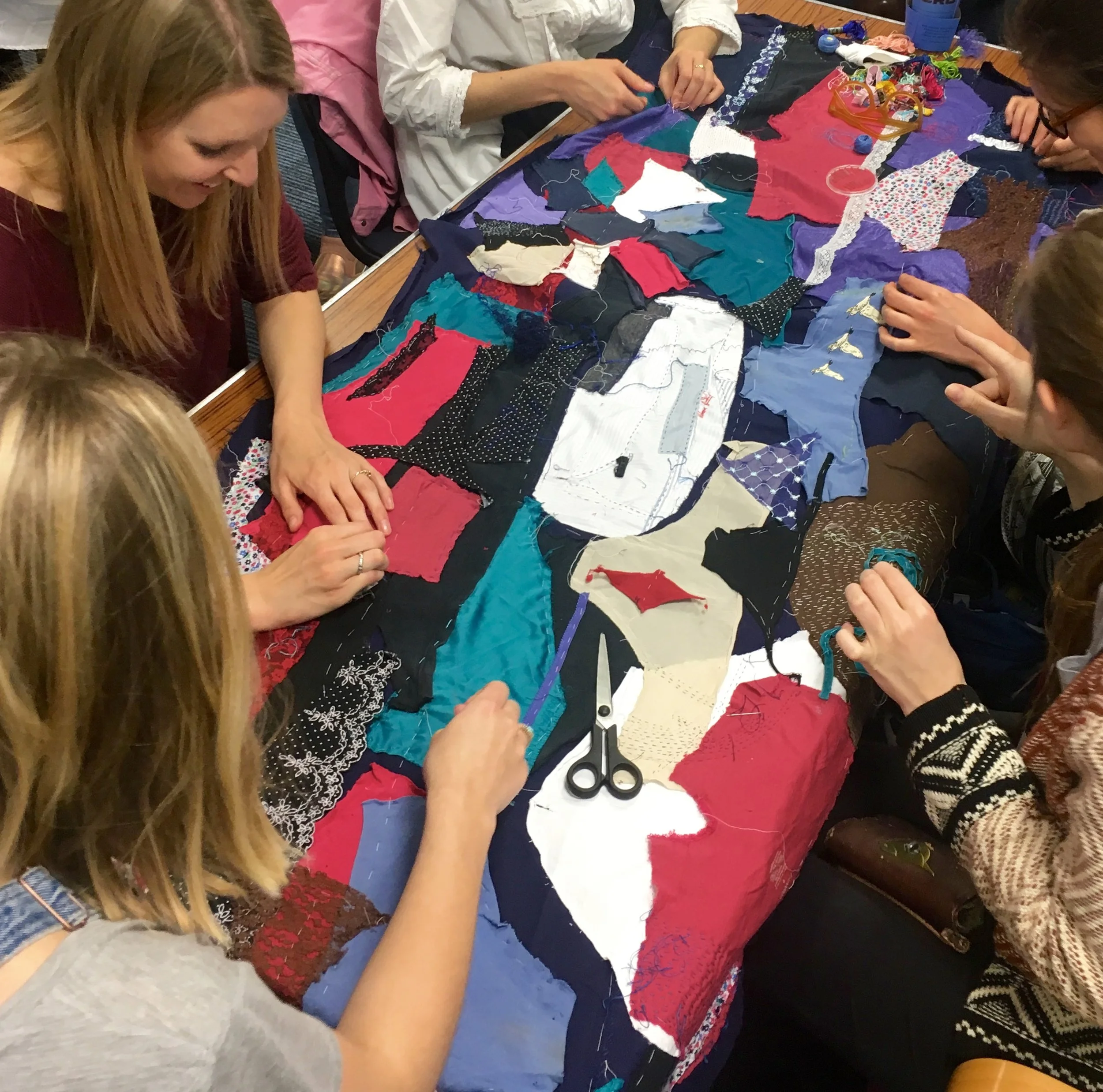 Midwifery Students quilting at The International Day of the Midwife celebrations, King's College, London.