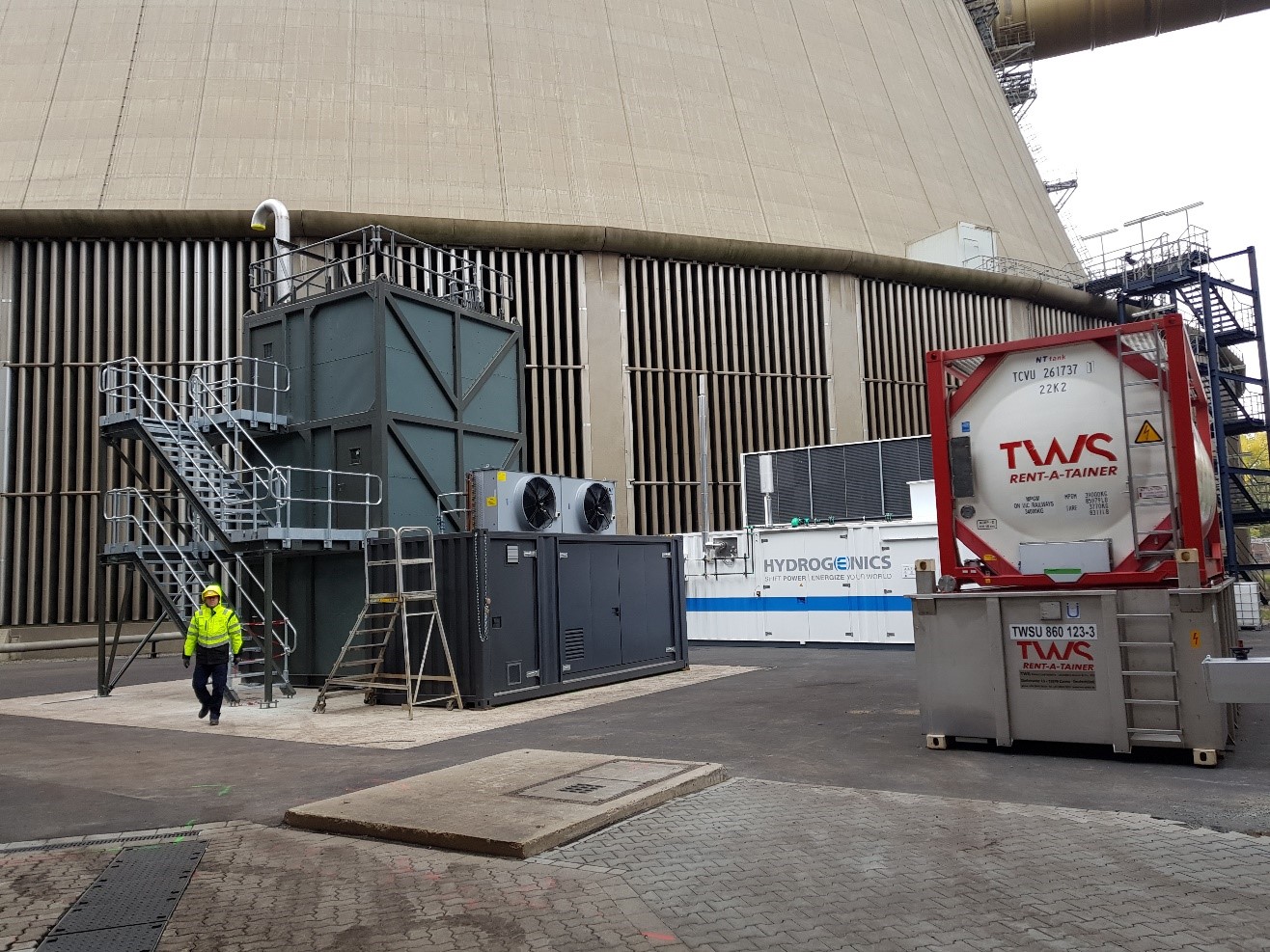 CRI’s Emissions-to-Liquids process modules after erection at the MefCO2 project site in Niederaußem, Germany, where methanol will be synthesized from waste CO2 emissions with hydrogen produced by electrolysis