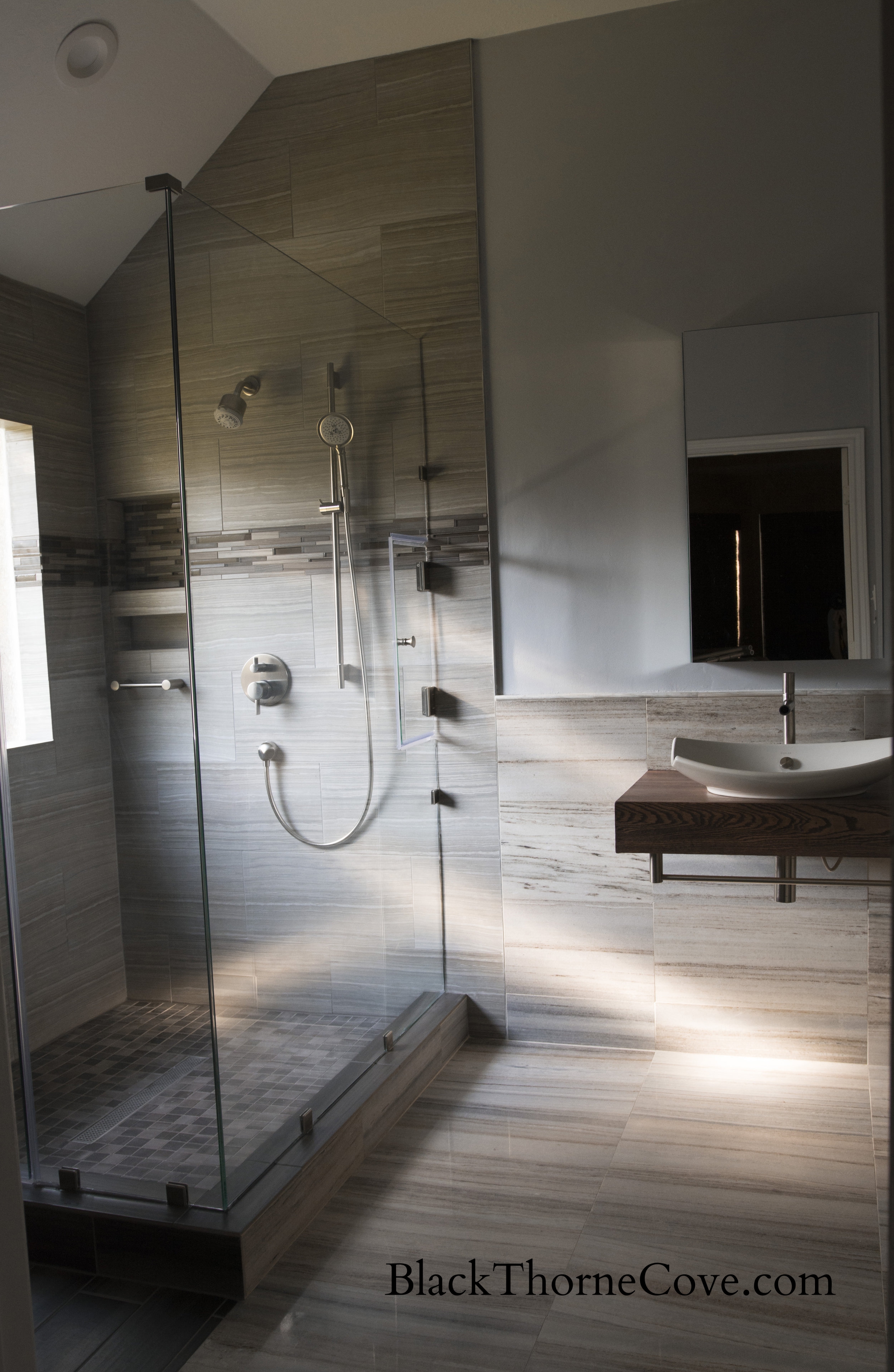 Hansgrohe clubmaster shower head Hansgrohe Croma C100 hand held shower Hansgrohe Unica S wall bar arizona tile- shower floor africa dark mosaic floor and decor- eramosa silver I will need to look up the mosiac tile