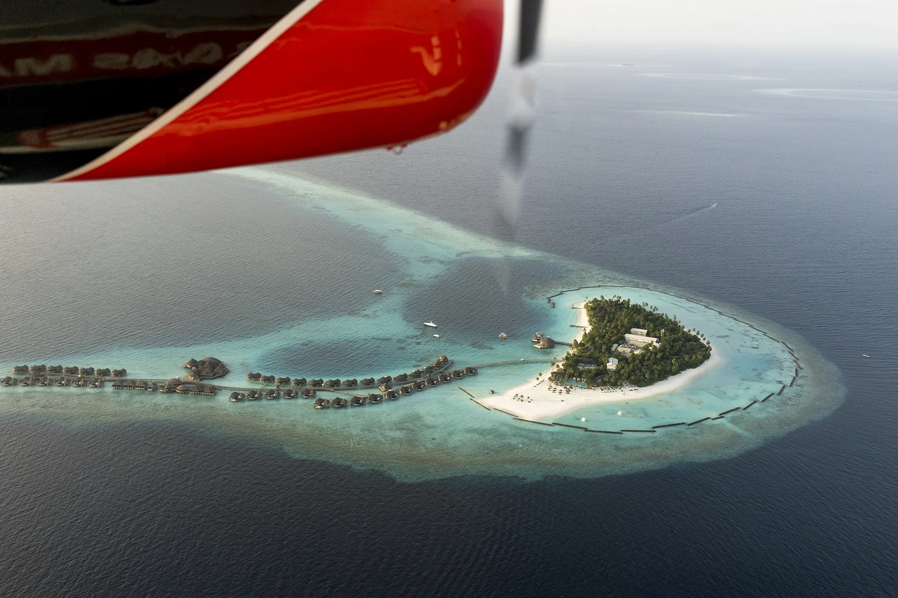 Halaveli from the air at sunset 
