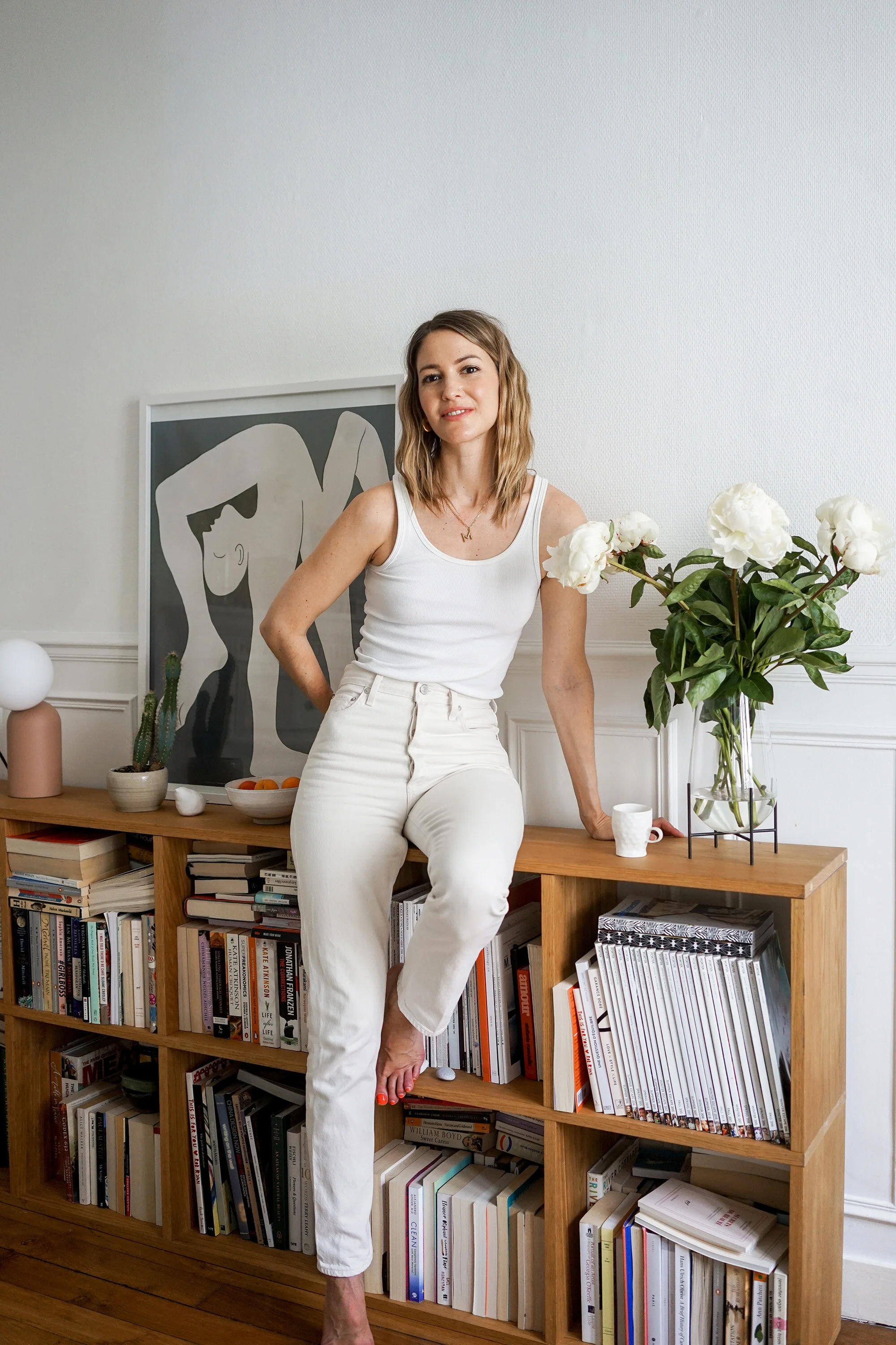 White tank top white jeans