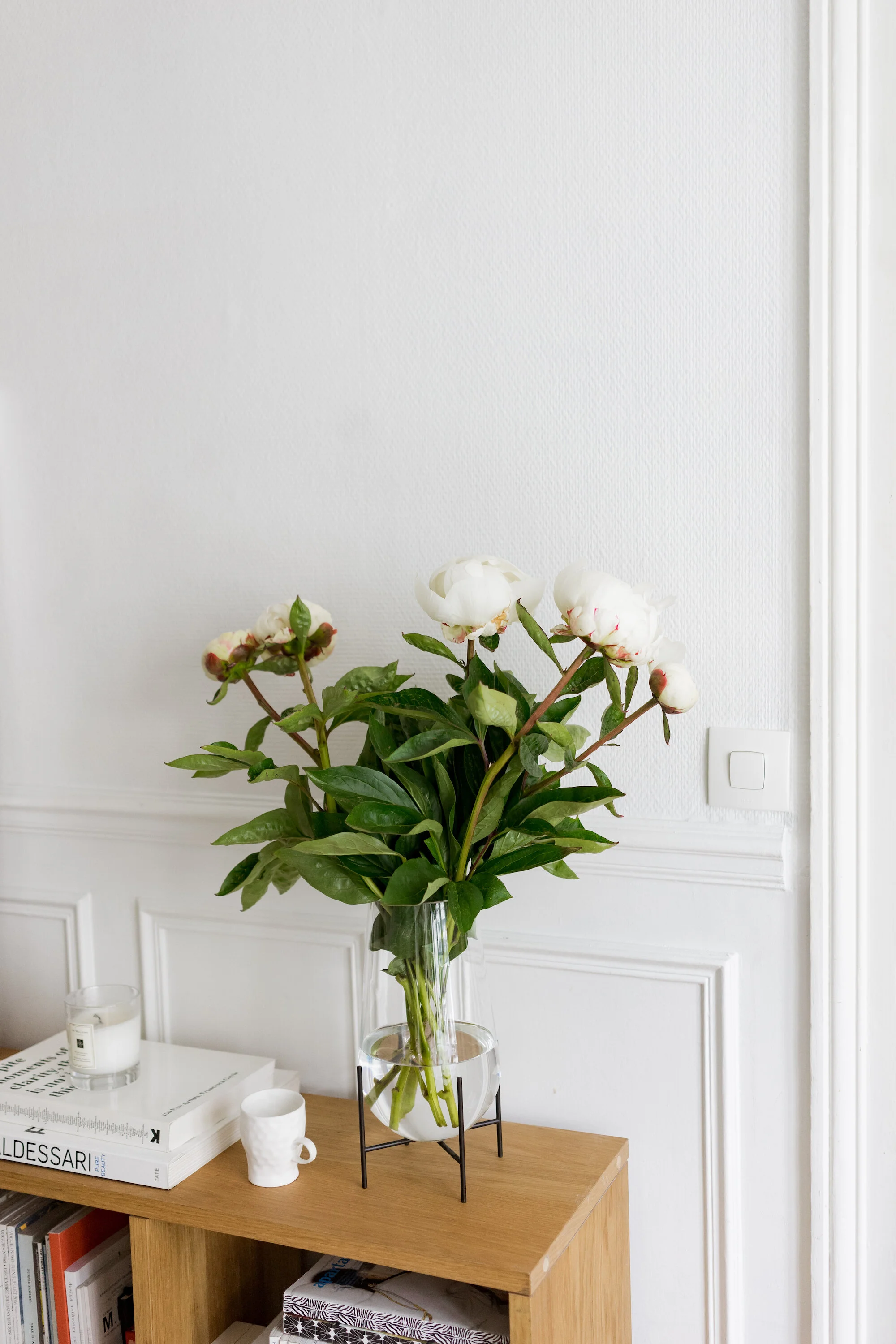 glass vase with peonies ceramics