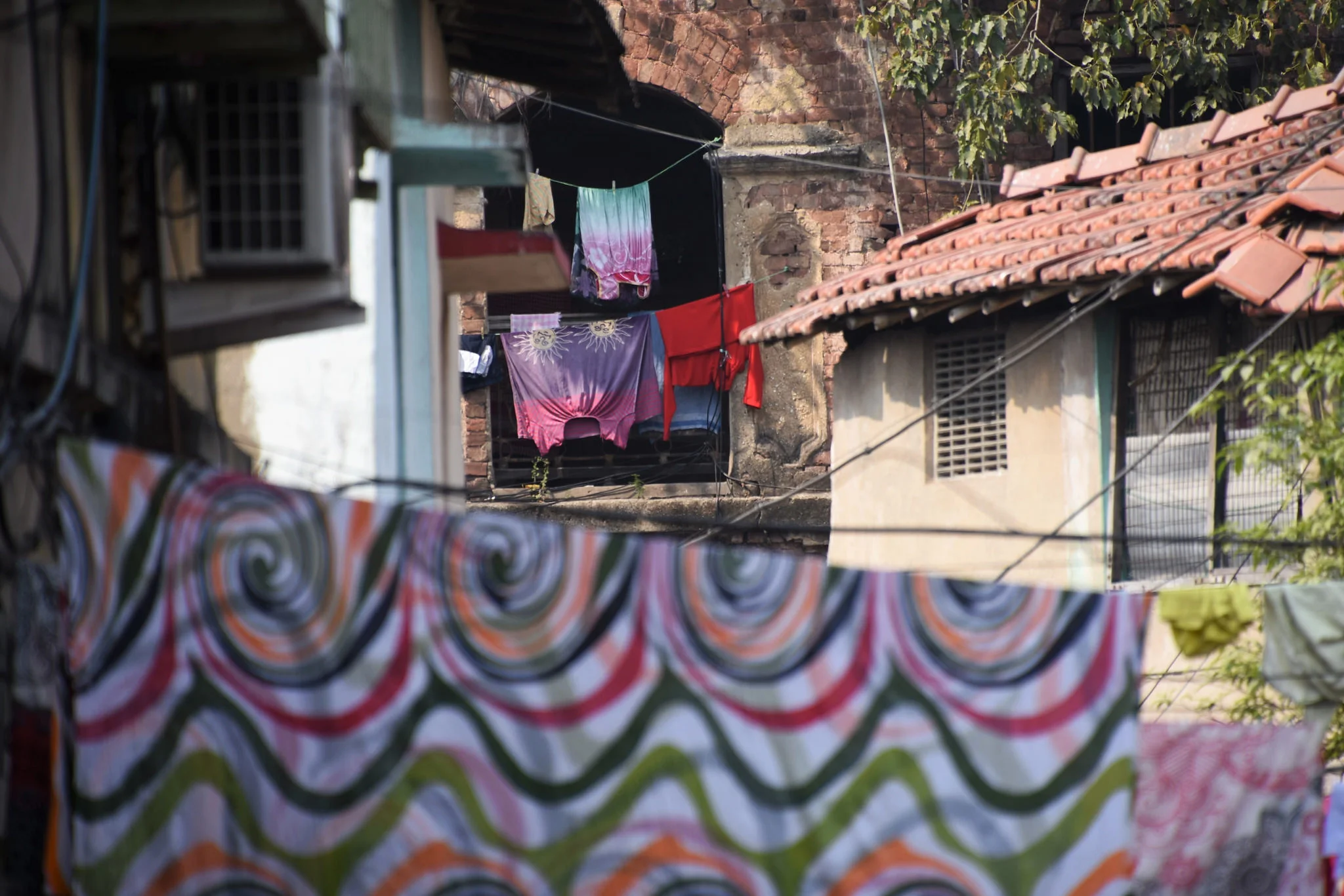 Colourful clothes left out to dry in Kolkata