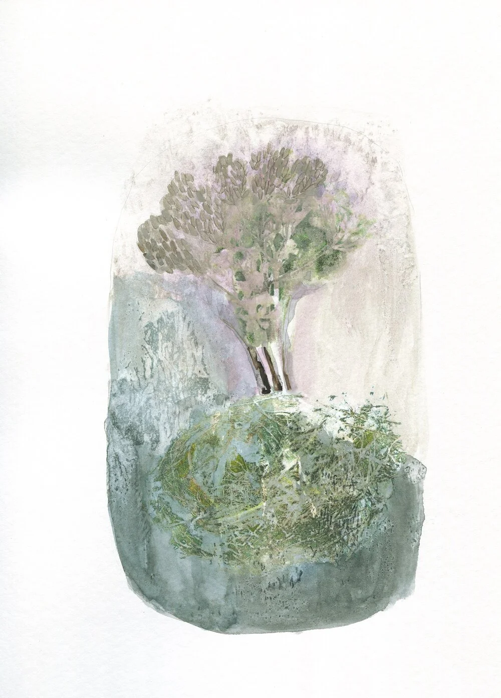 miniature landscape series, mixed media on paper, 2019, 12 x 9