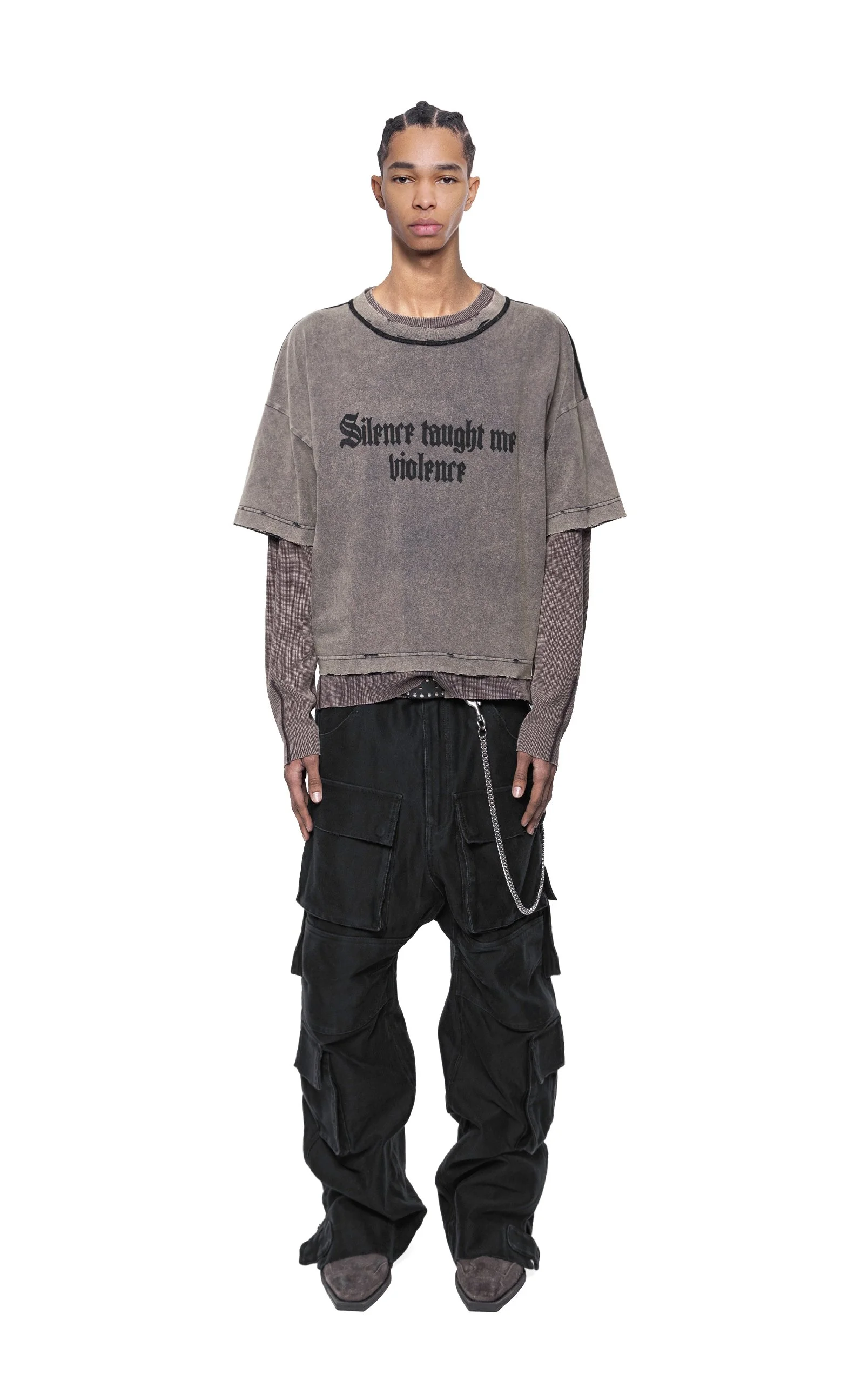 ARNODEFRANCE - VINTAGE CROPPED T-SHIRT DIRTY NAVY 'SILENCE TAUGHT ME VIOLENCE' 02.jpg