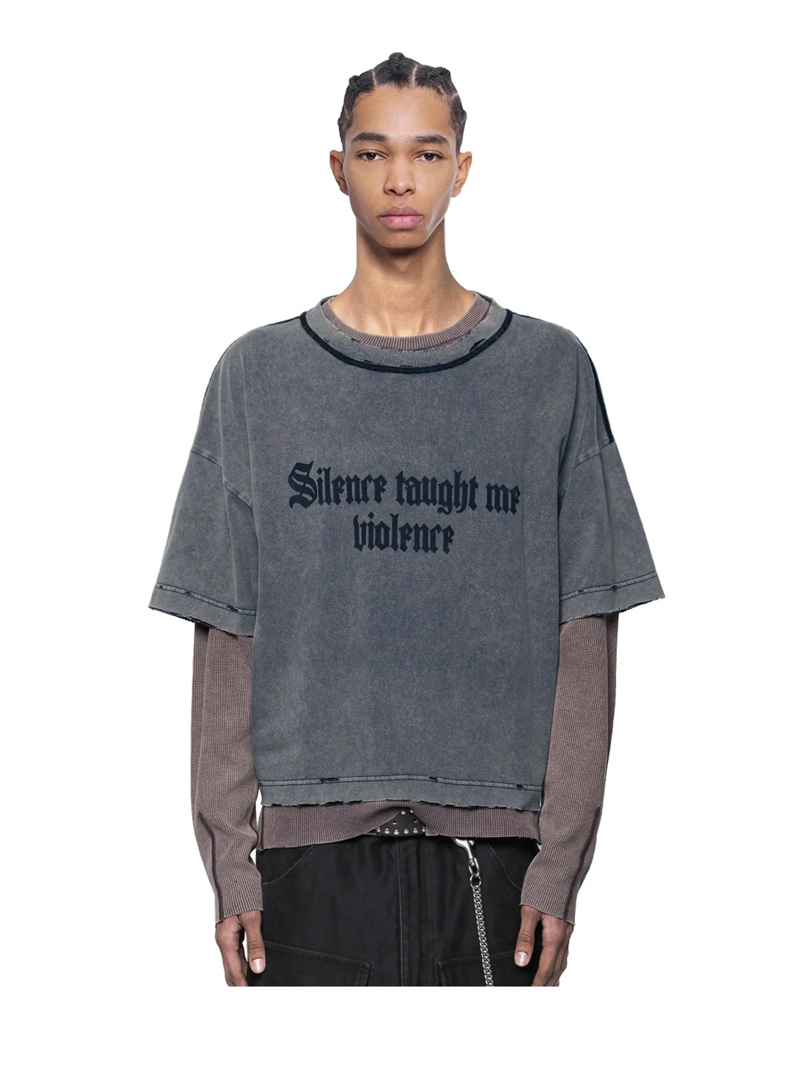 ARNODEFRANCE - VINTAGE CROPPED T-SHIRT WASHED NAVY 'SILENCE TAUGHT ME VIOLENCE' 01.jpg
