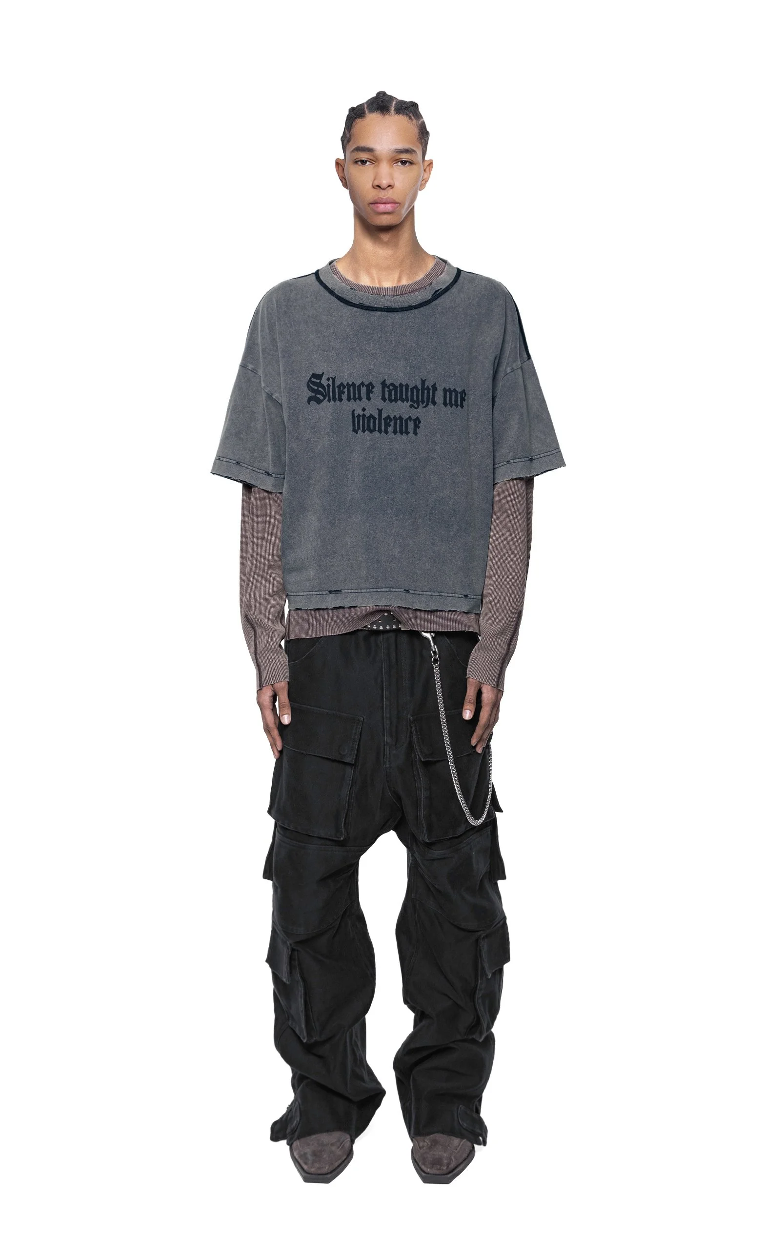 ARNODEFRANCE - VINTAGE CROPPED T-SHIRT WASHED NAVY 'SILENCE TAUGHT ME VIOLENCE' 02.jpg