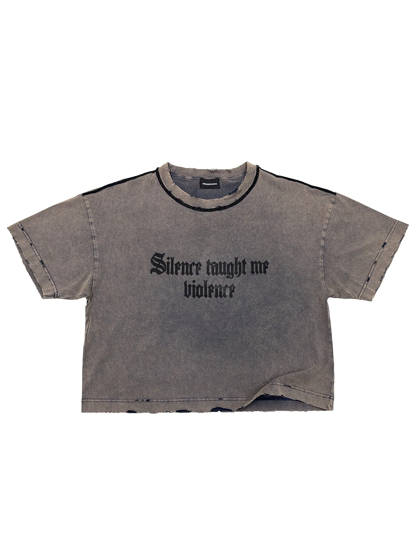 ARNODEFRANCE - VINTAGE CROPPED T-SHIRT DIRTY NAVY 'SILENCE TAUGHT ME VIOLENCE' 0.jpg