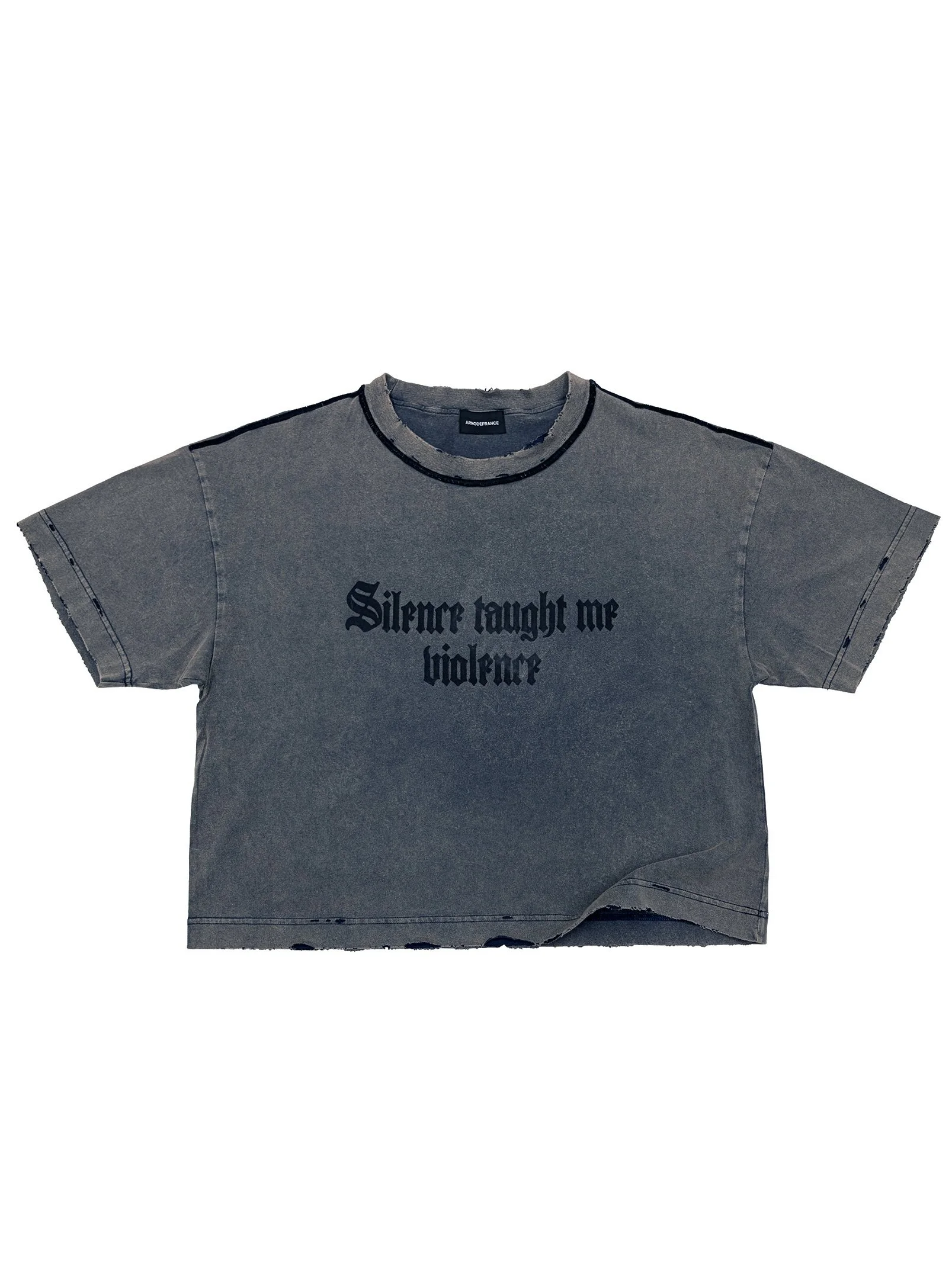 ARNODEFRANCE - VINTAGE CROPPED T-SHIRT WASHED NAVY 'SILENCE TAUGHT ME VIOLENCE' 0.jpg