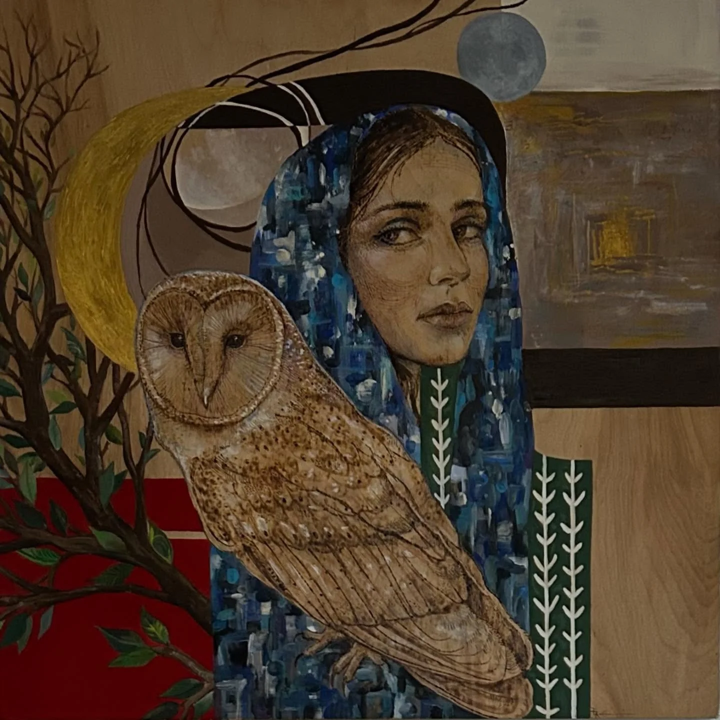 &lsquo;We know.&rsquo; Woodburning, acrylic, pencil crayon on wood. Original for sale. DM for inquiries.