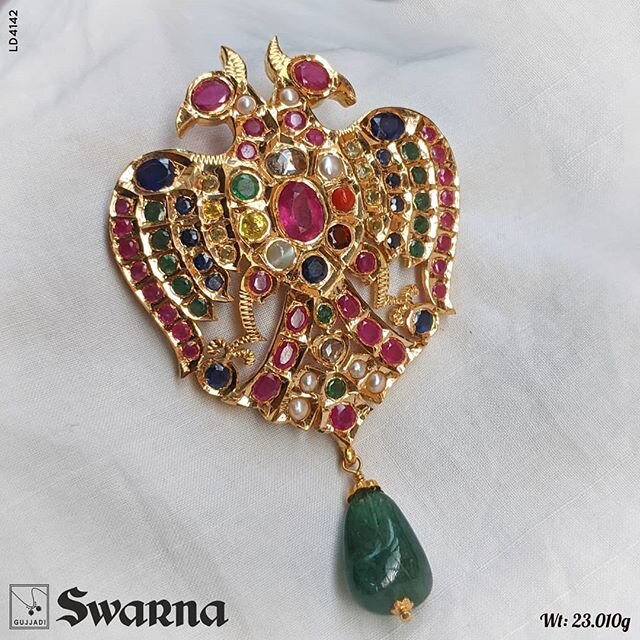 Elegant Navaratra studded Gandaberunda Pendent.. Shop online @ /shop.gujjadi.com/ 
#gold